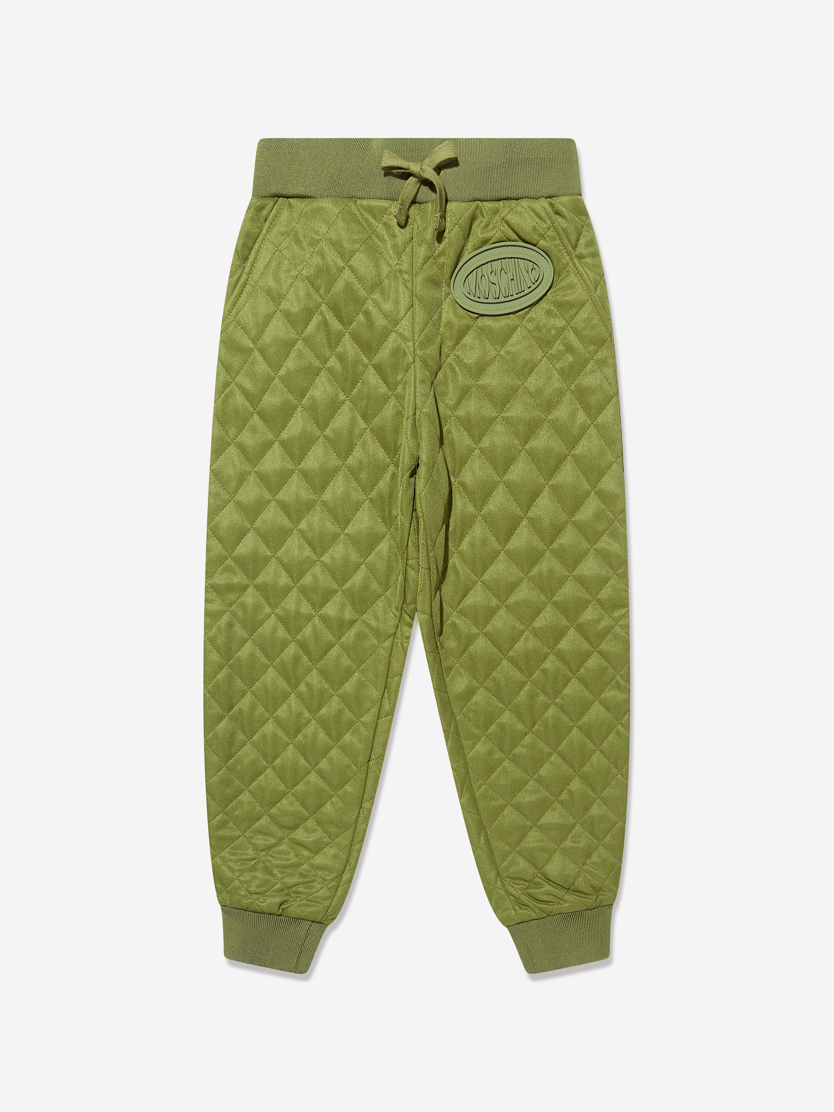 Moschino Boys Quilted Joggers in Green Sale Big Discount