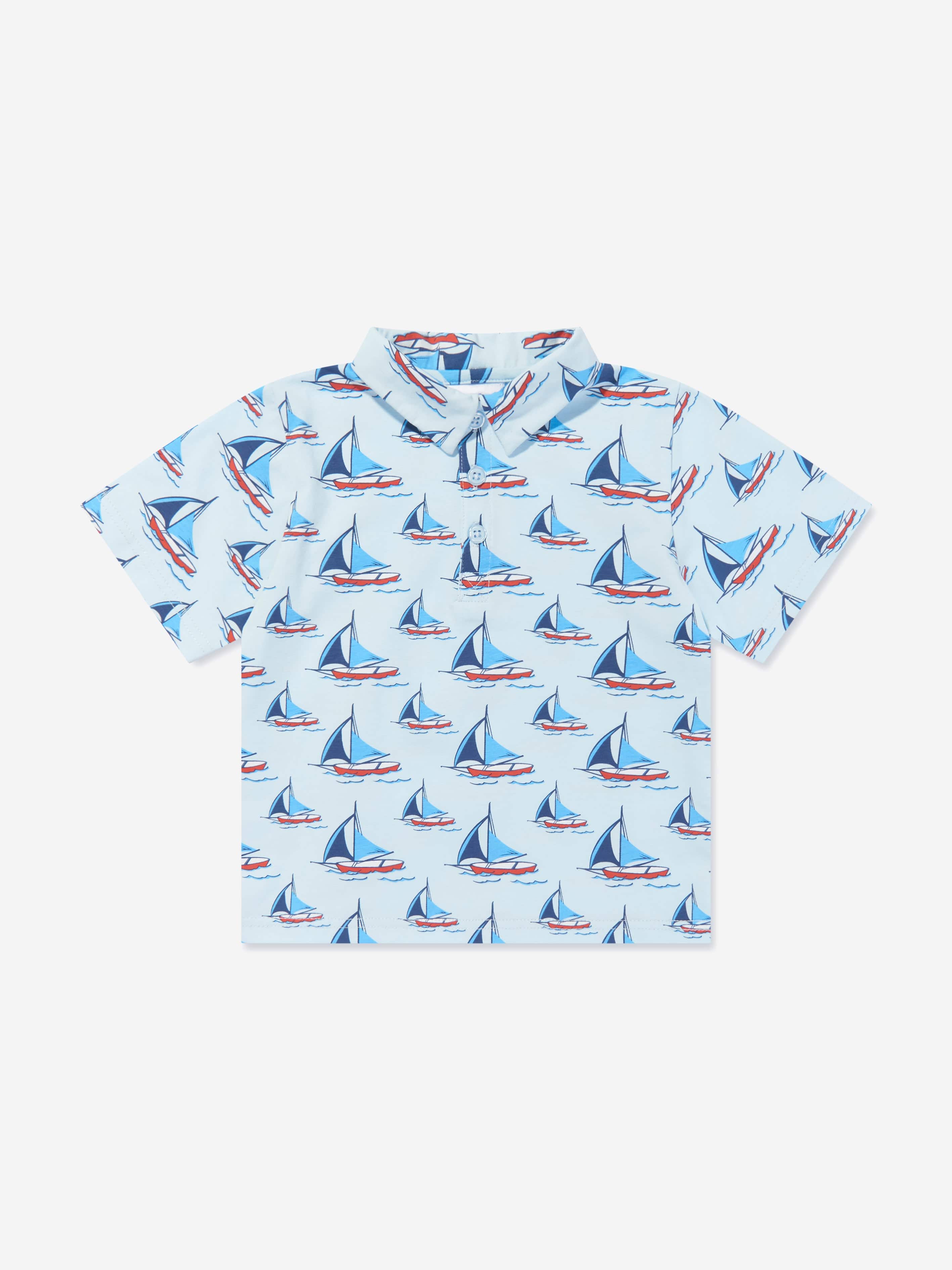 Rachel Riley Boys Sailboat Polo Shirt in Blue Free Shipping 100% Original