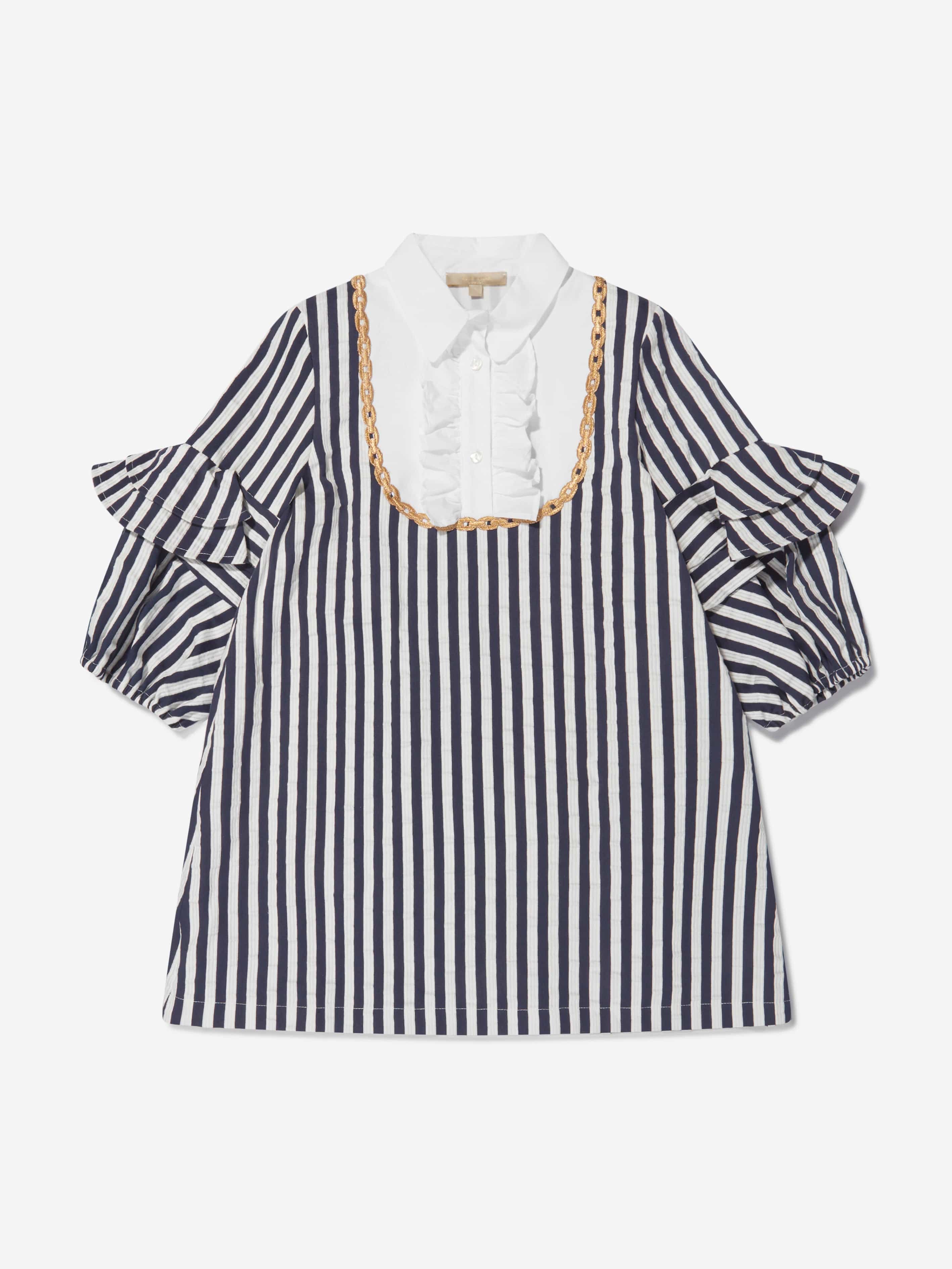 Elie Saab Girls Cotton And Silk Striped Ruffle Trim Dress Clearance Online