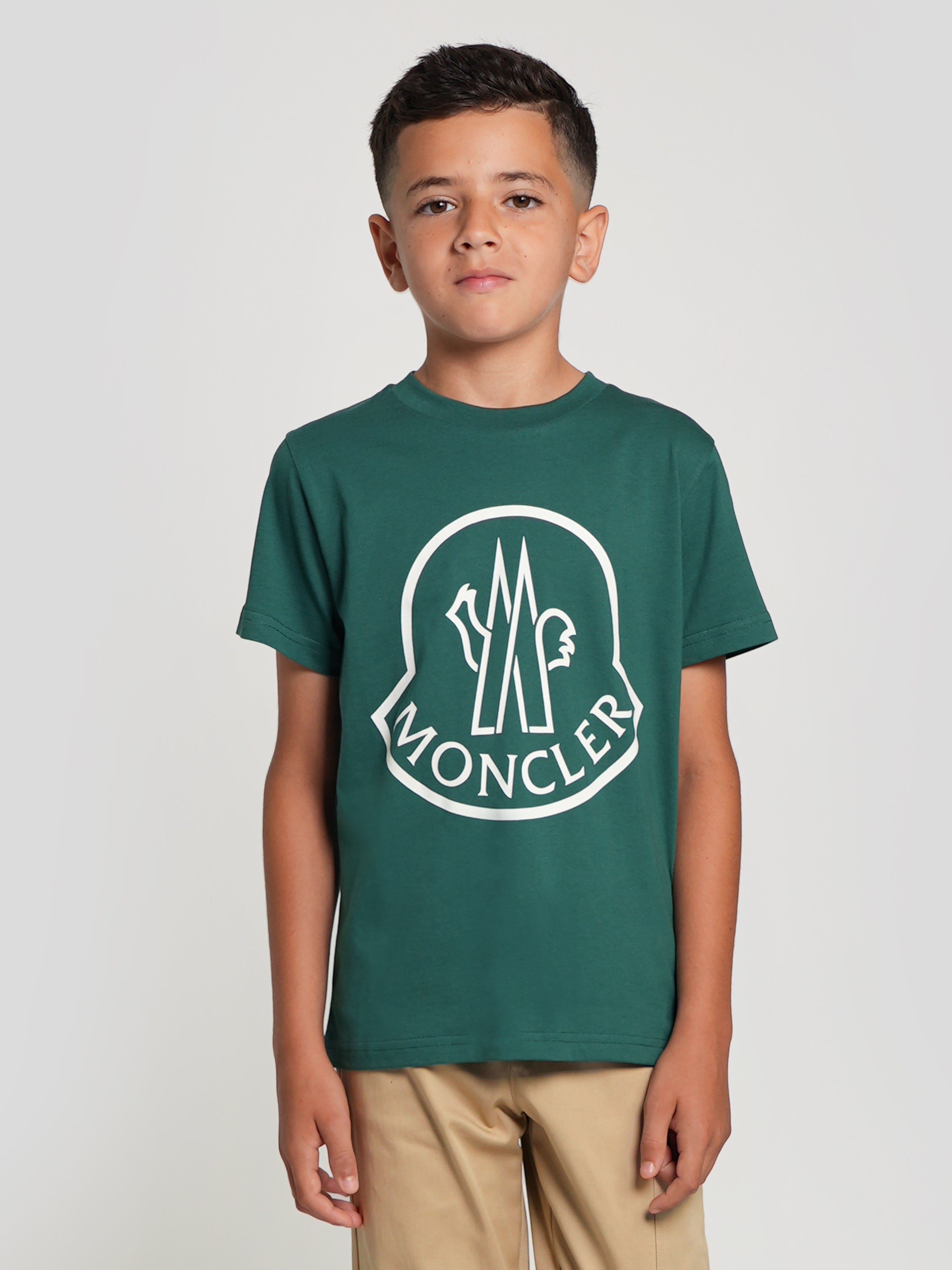 Moncler Enfant Boys Logo T-Shirt in Green Clearance Marketable