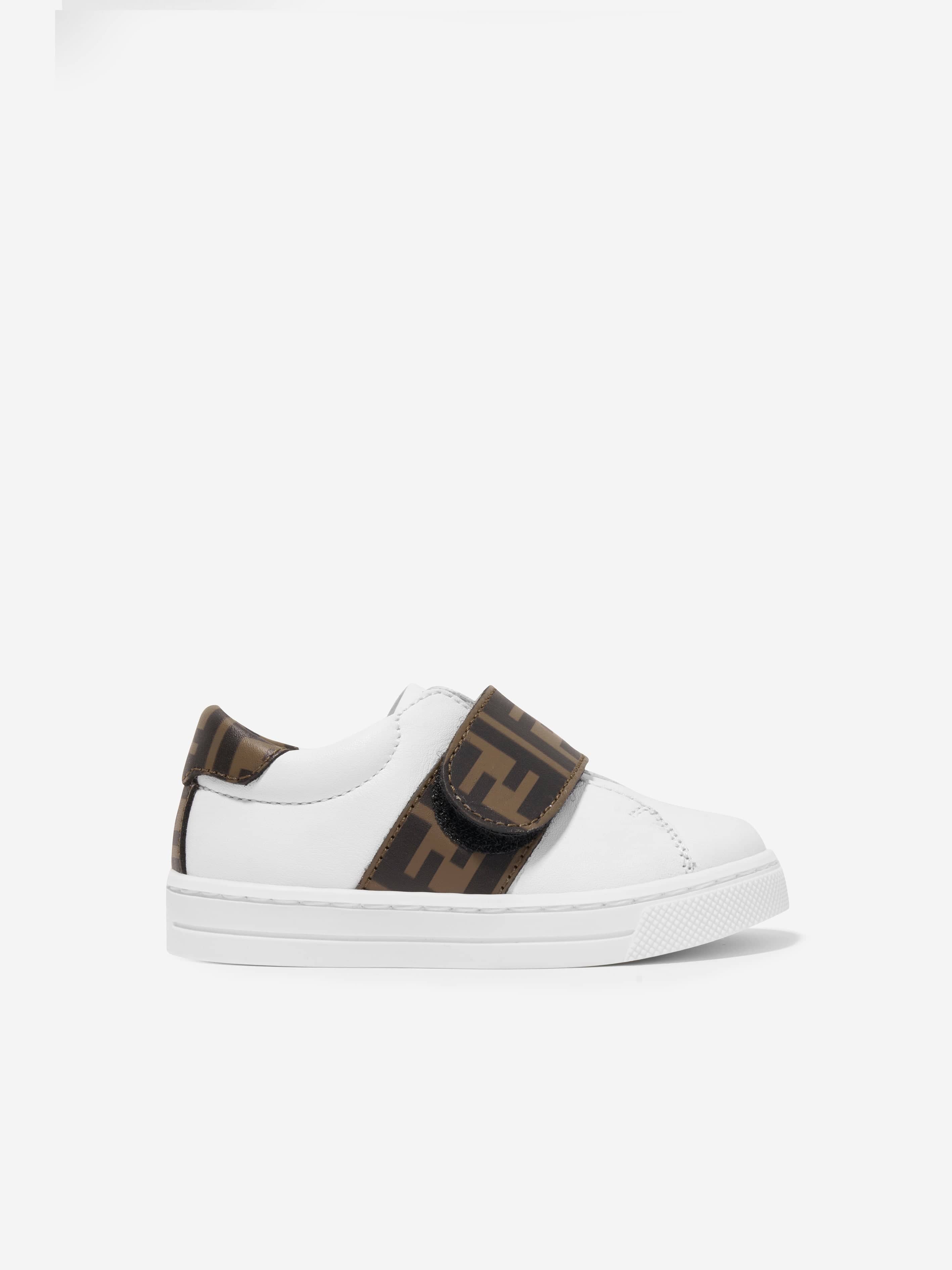 Fendi Kids Leather FF Logo Trainers in White Best Place Cheap Pice