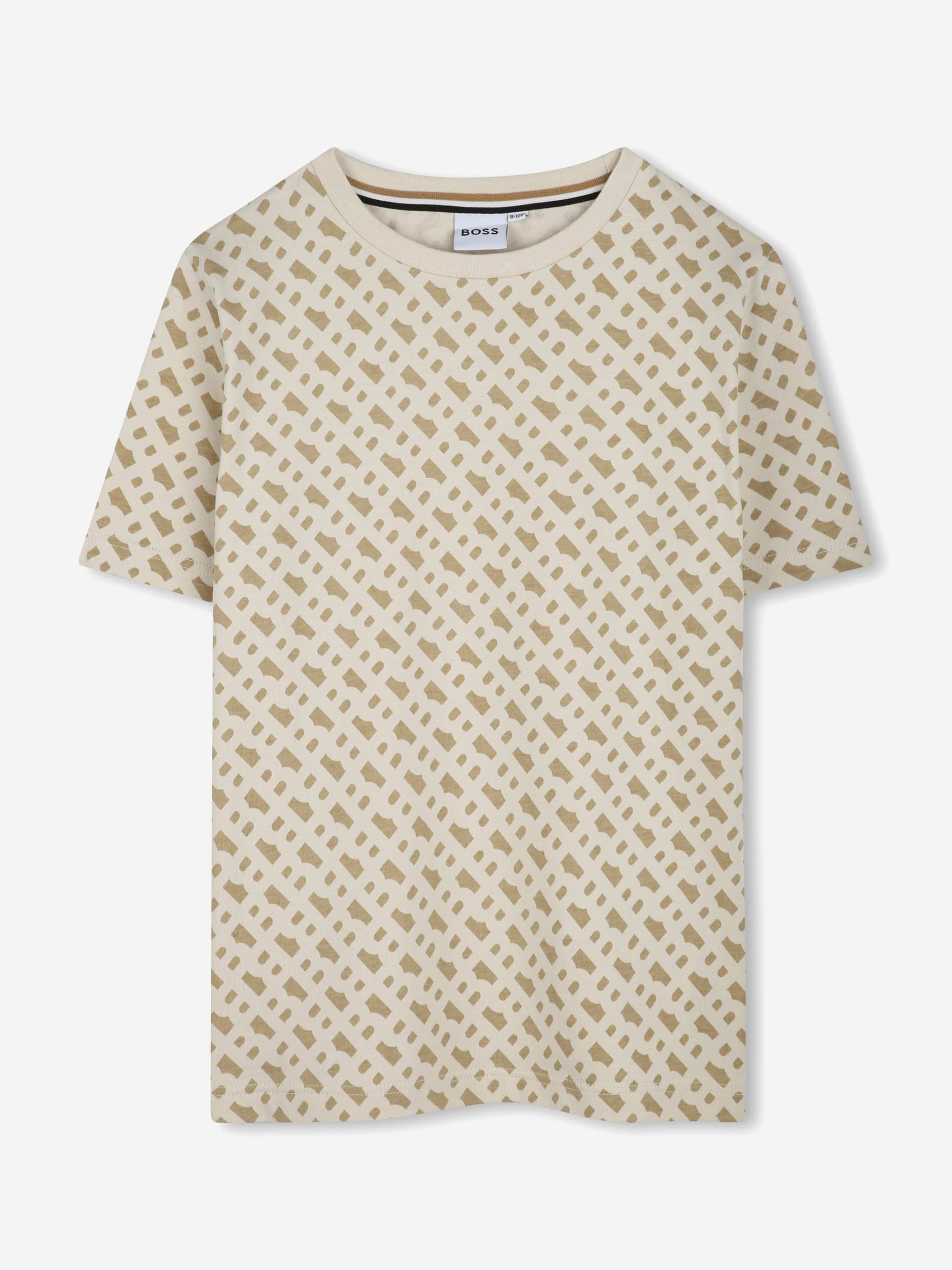 BOSS Boys Monogram Print T-Shirt in Beige Free Shipping Cheap Online