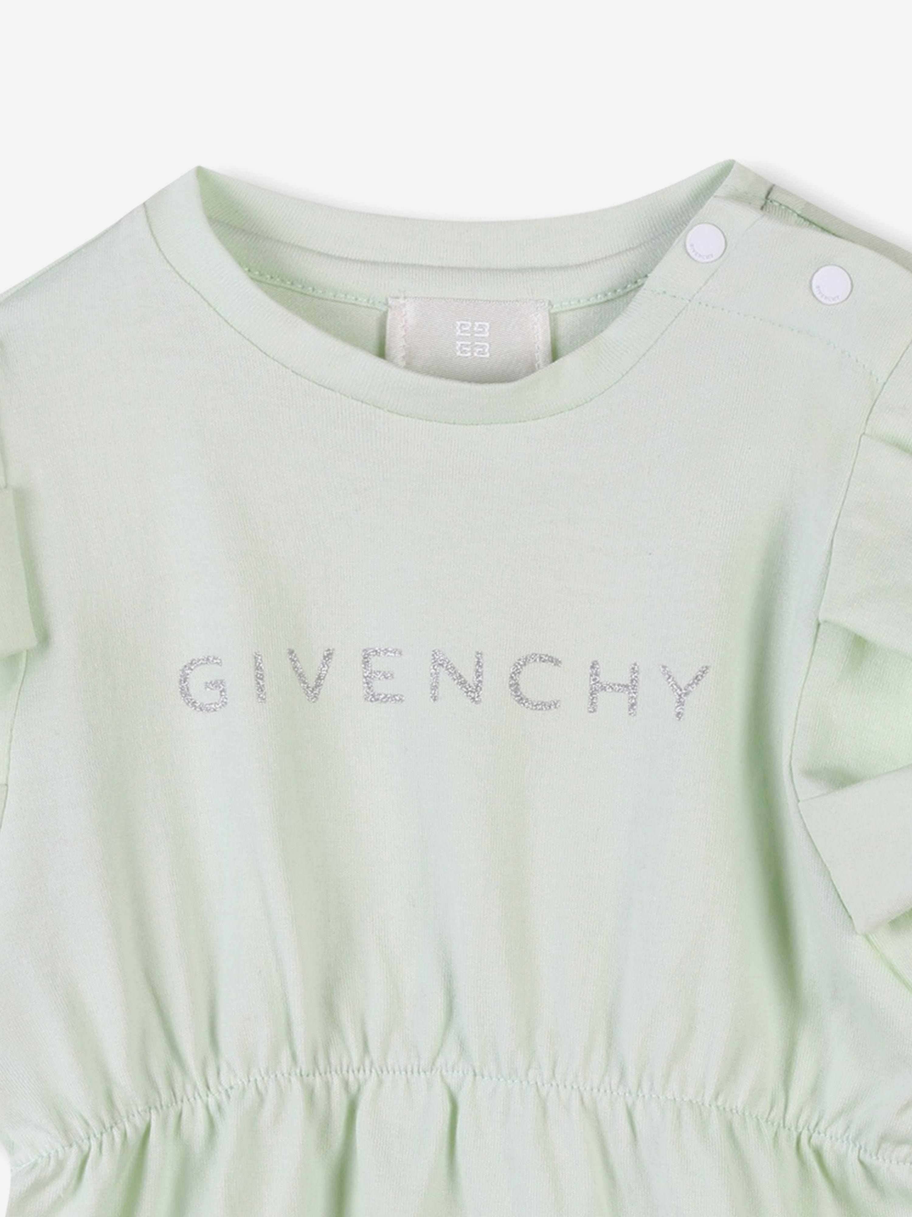 Baby Girls Glitter Logo Jersey Dress in Green Outlet Original