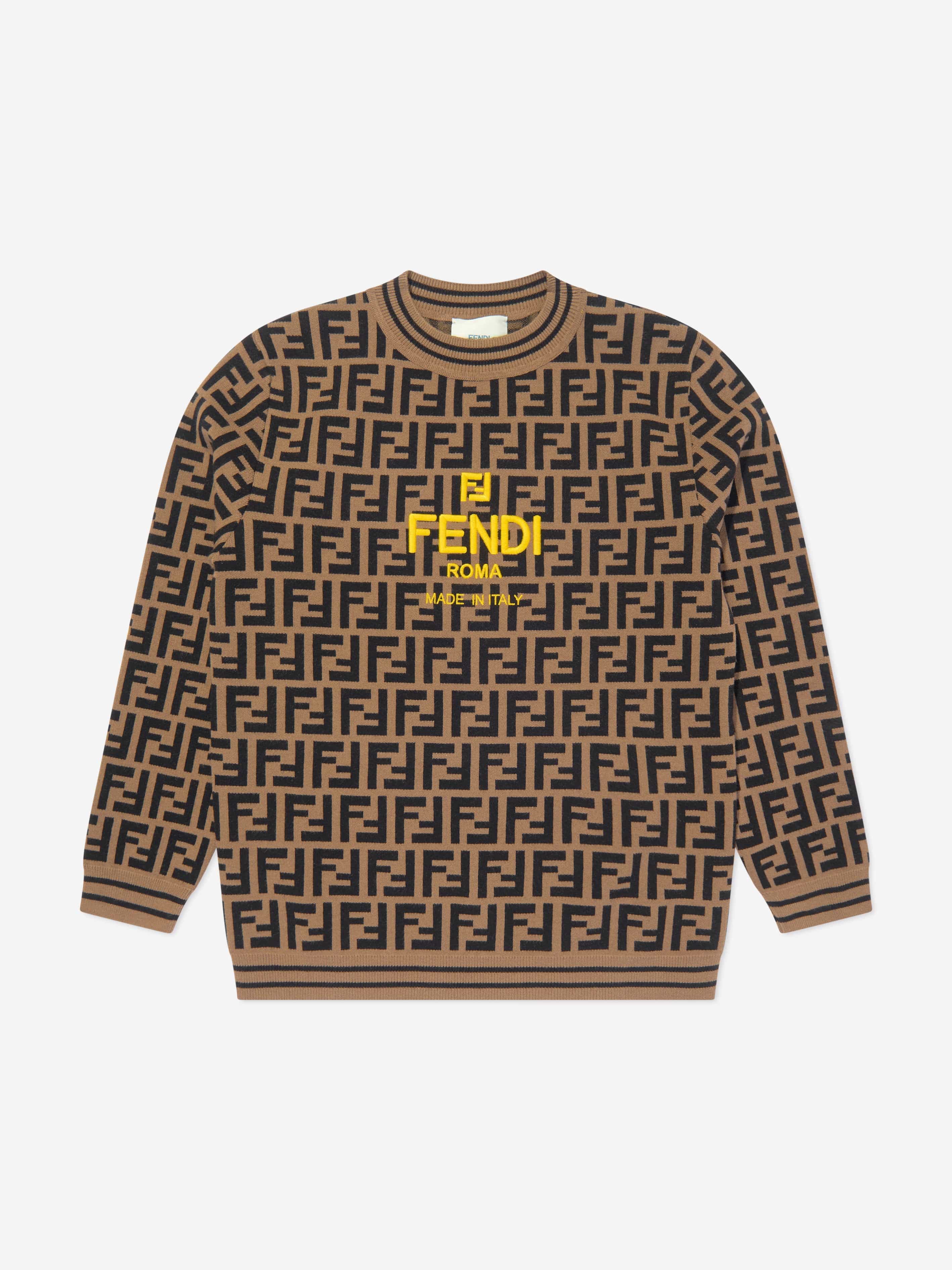 Fendi Kids FF Logo Knitted Jumper in Brown Clearance Low Pice Fee Shipping