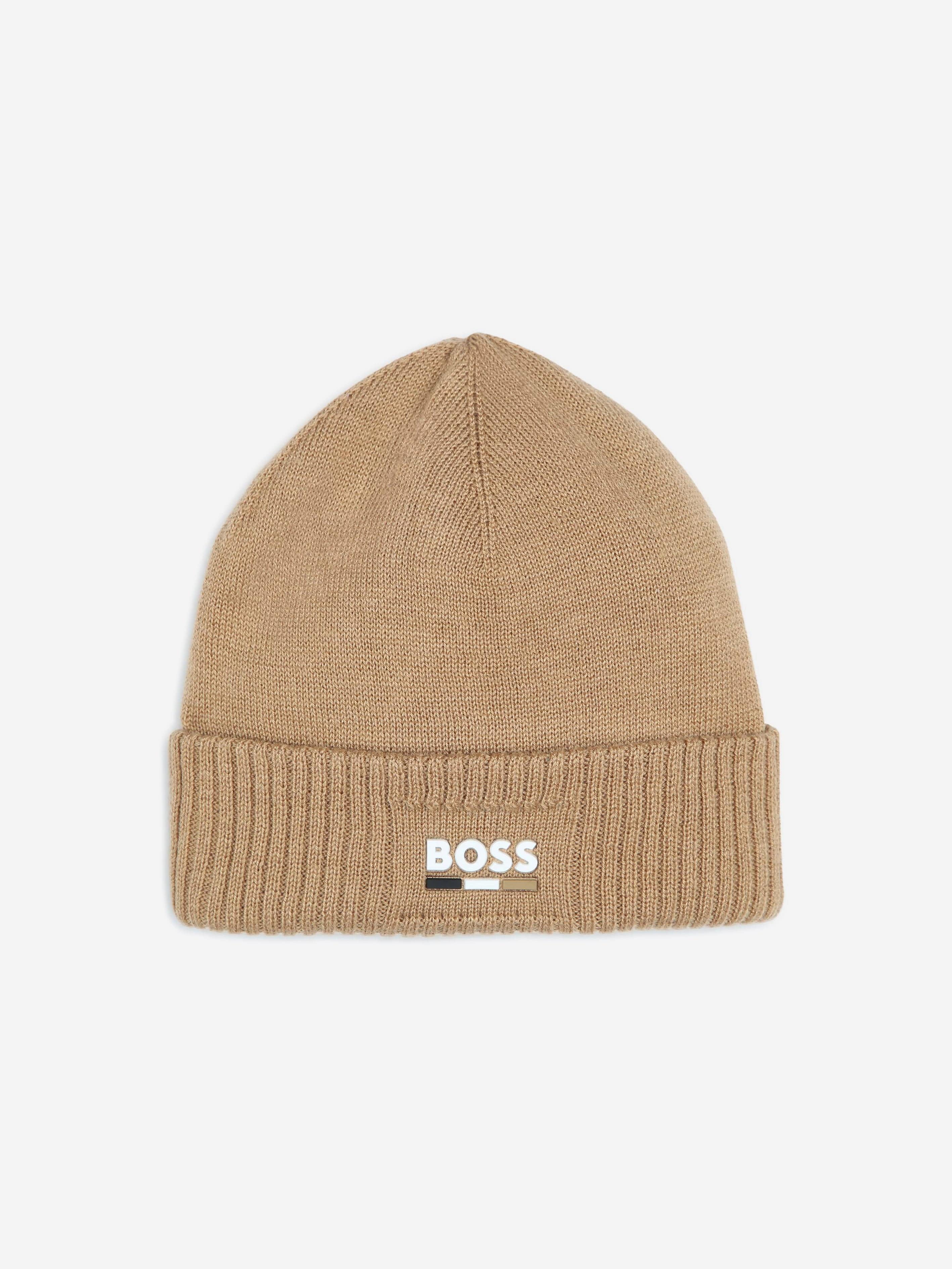 BOSS Boys Knitted Beanie Hat in Brown How Much Online