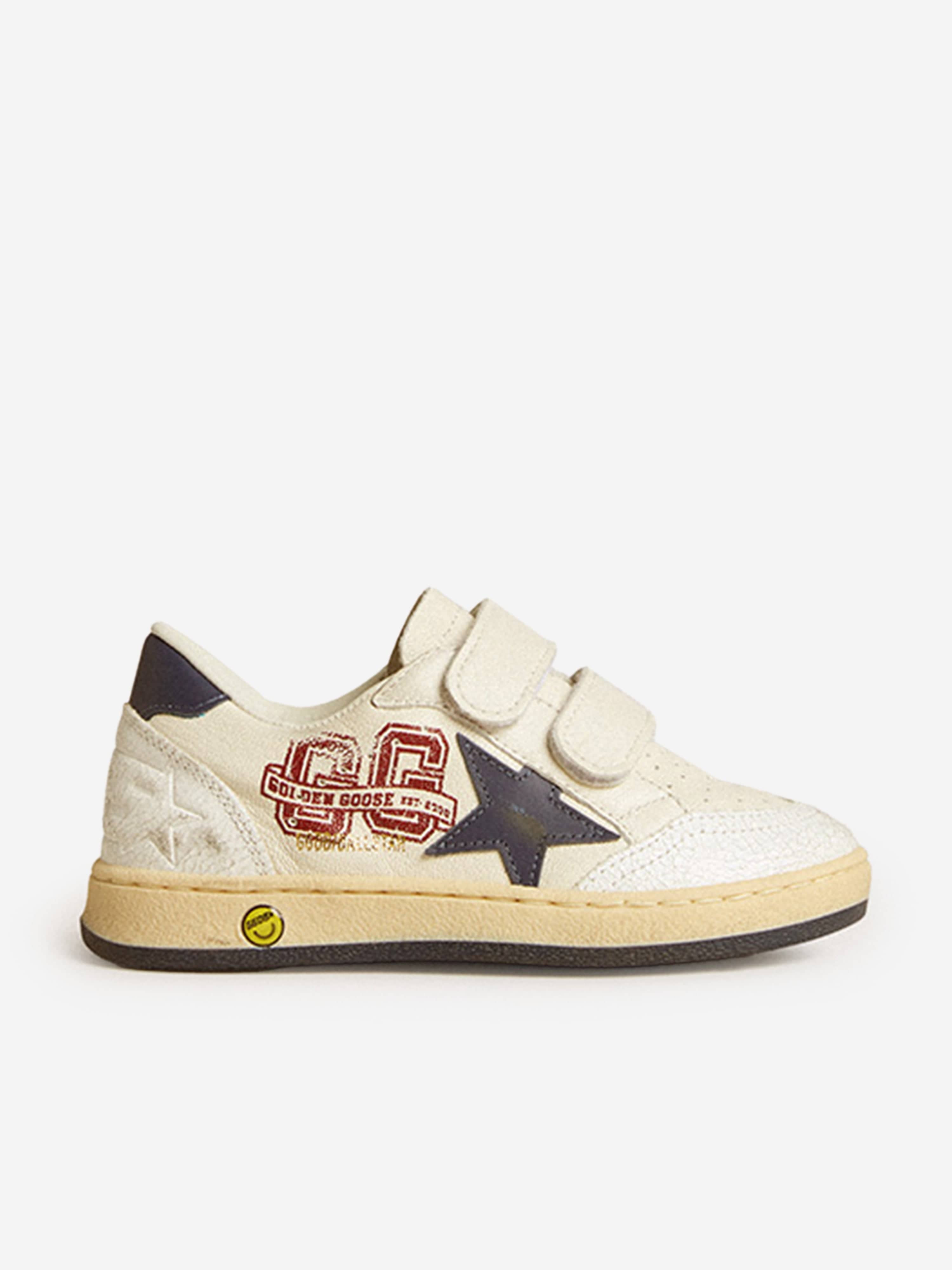 Boys Leather Ballstar Strap Trainers in White Looking For