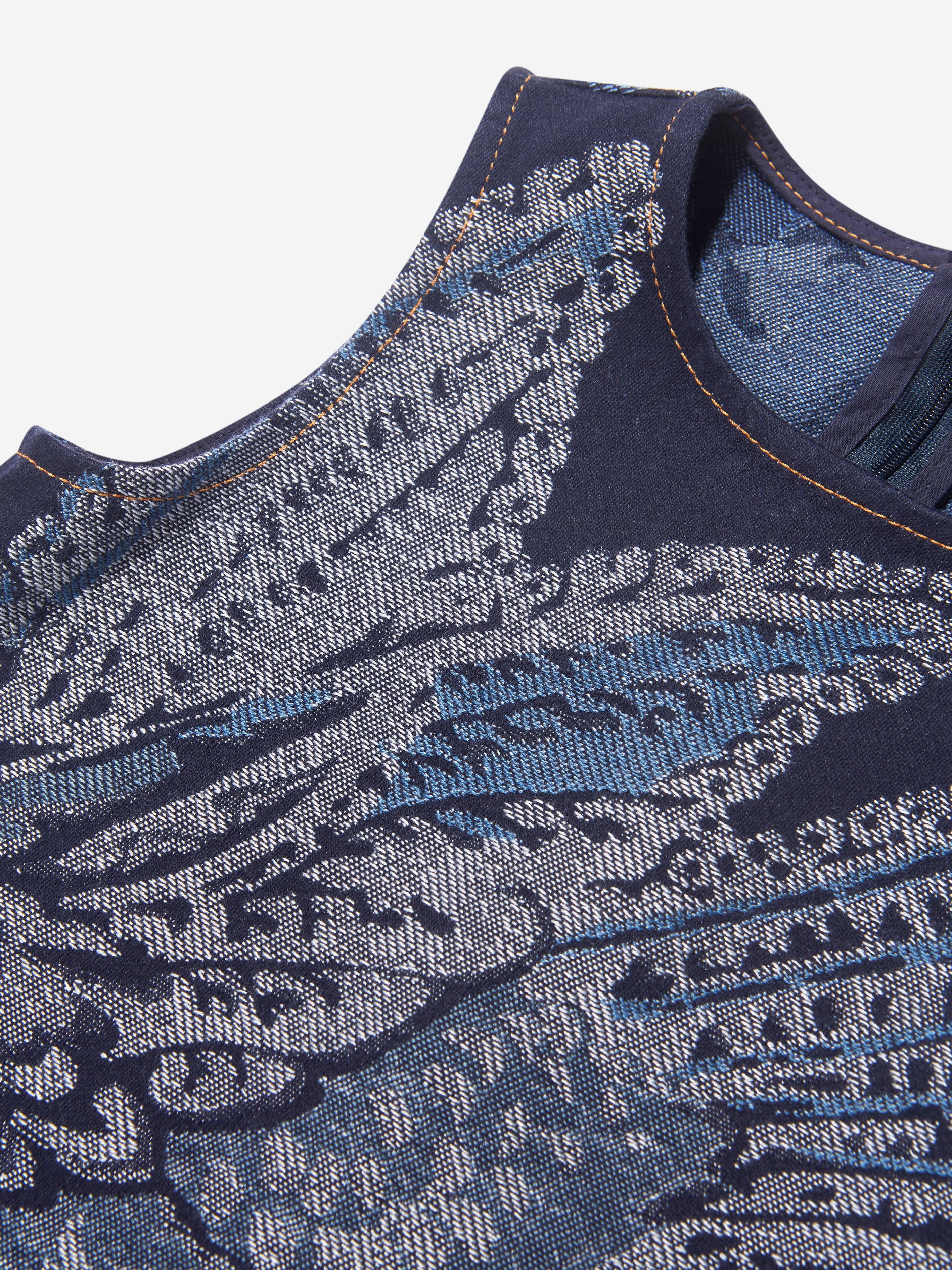 Etro Girls Jacquard Bird And Flower Dress in Navy Fast Delivery For Sale