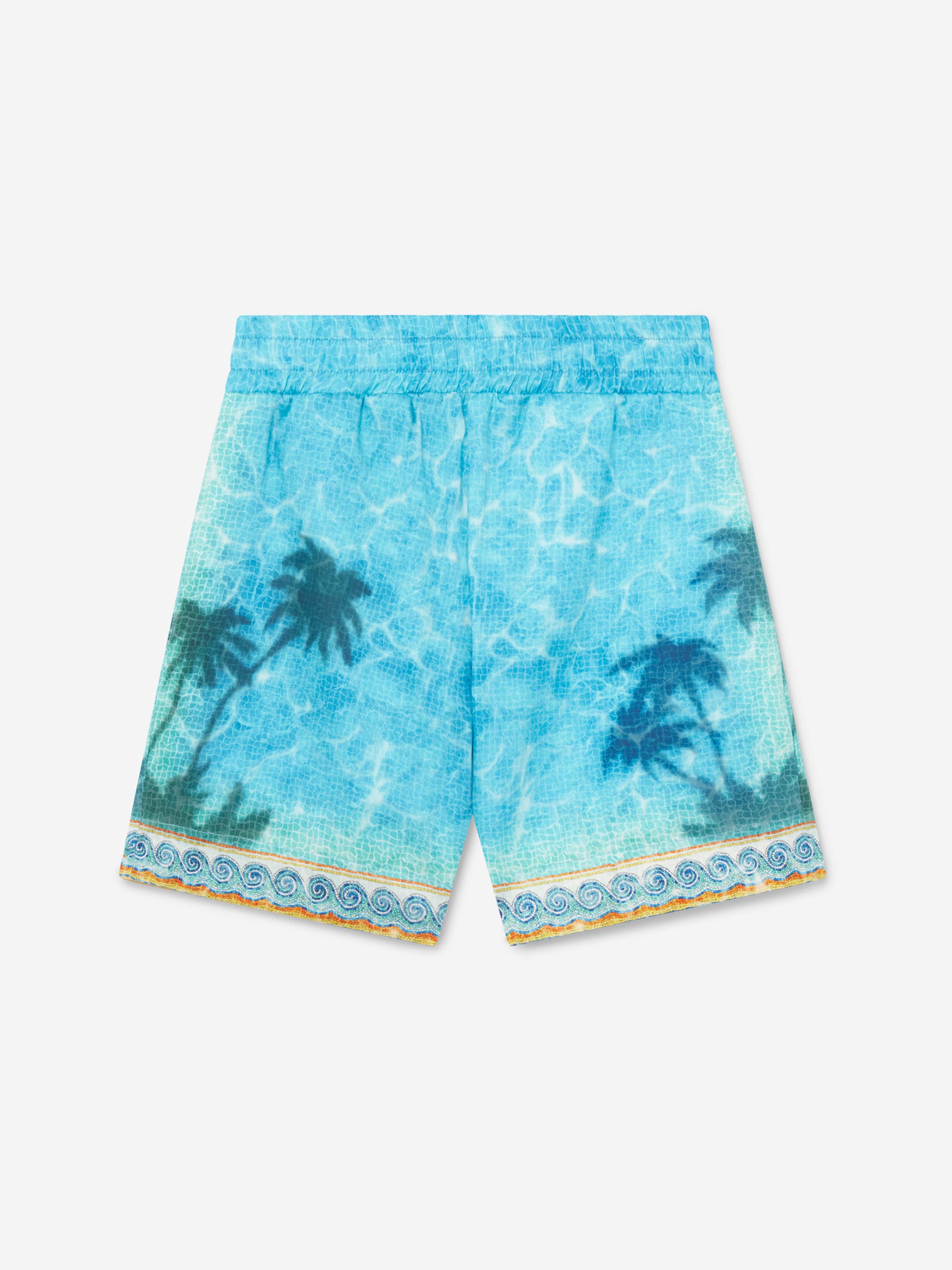 Casablanca Boys Caustics Emblem Drawstring Shorts in Blue Best Pices Cheap Pice