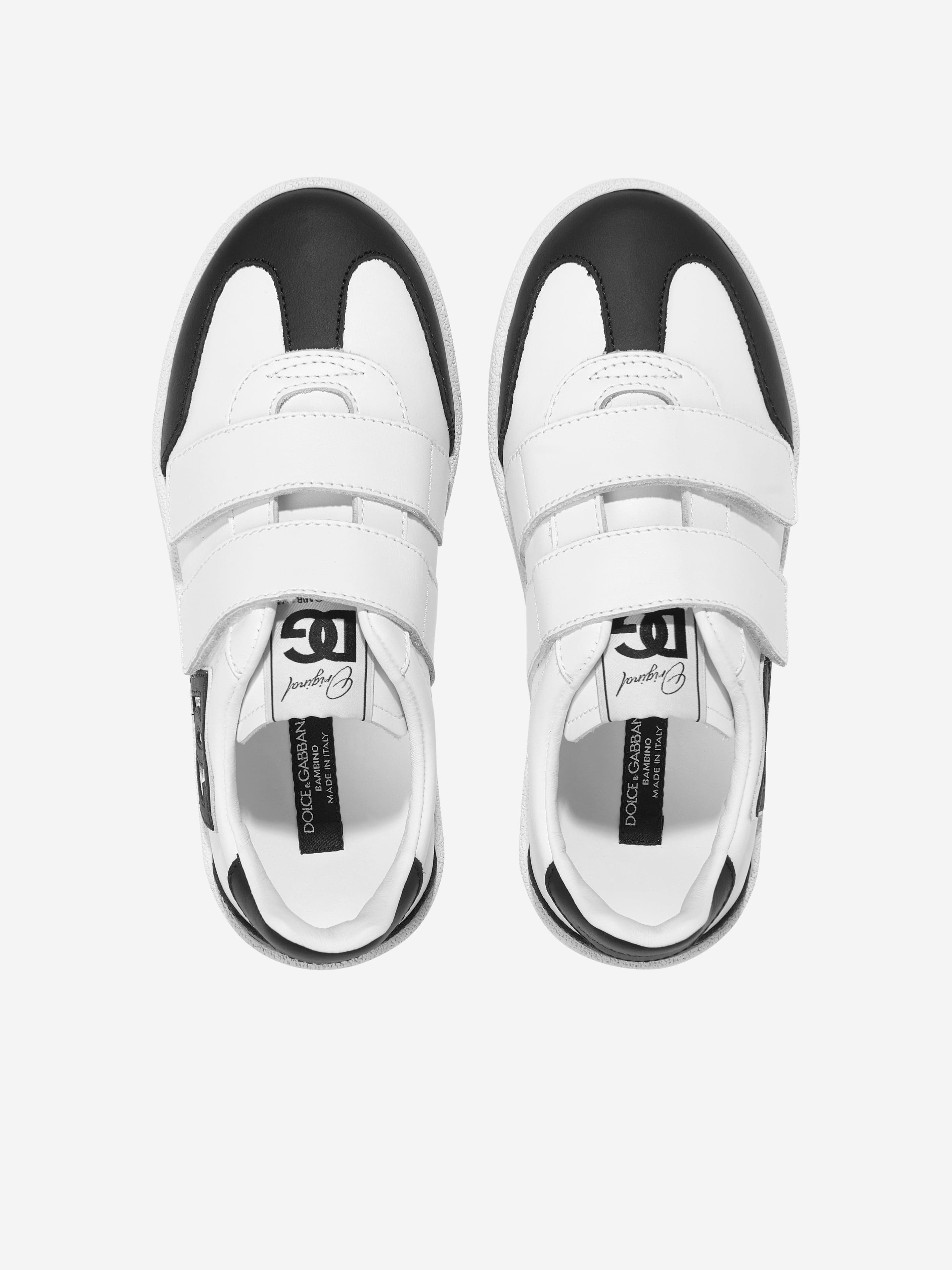 Dolce & Gabbana Boys Leather Portofino Trainers in White Outlet Footlocker Finishline