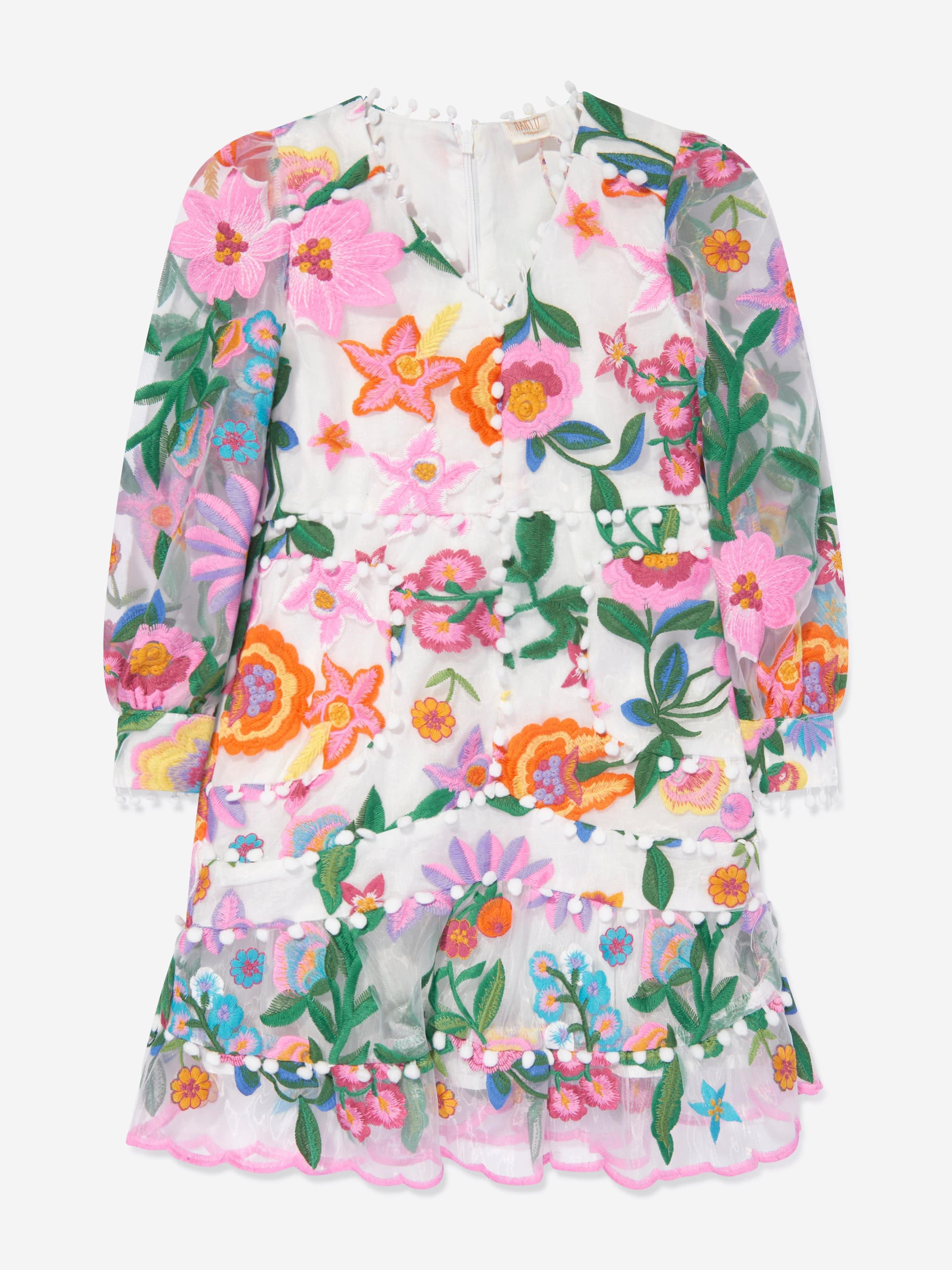 Marlo Girls Stella Embroidered Dress in Multicolour Authentic