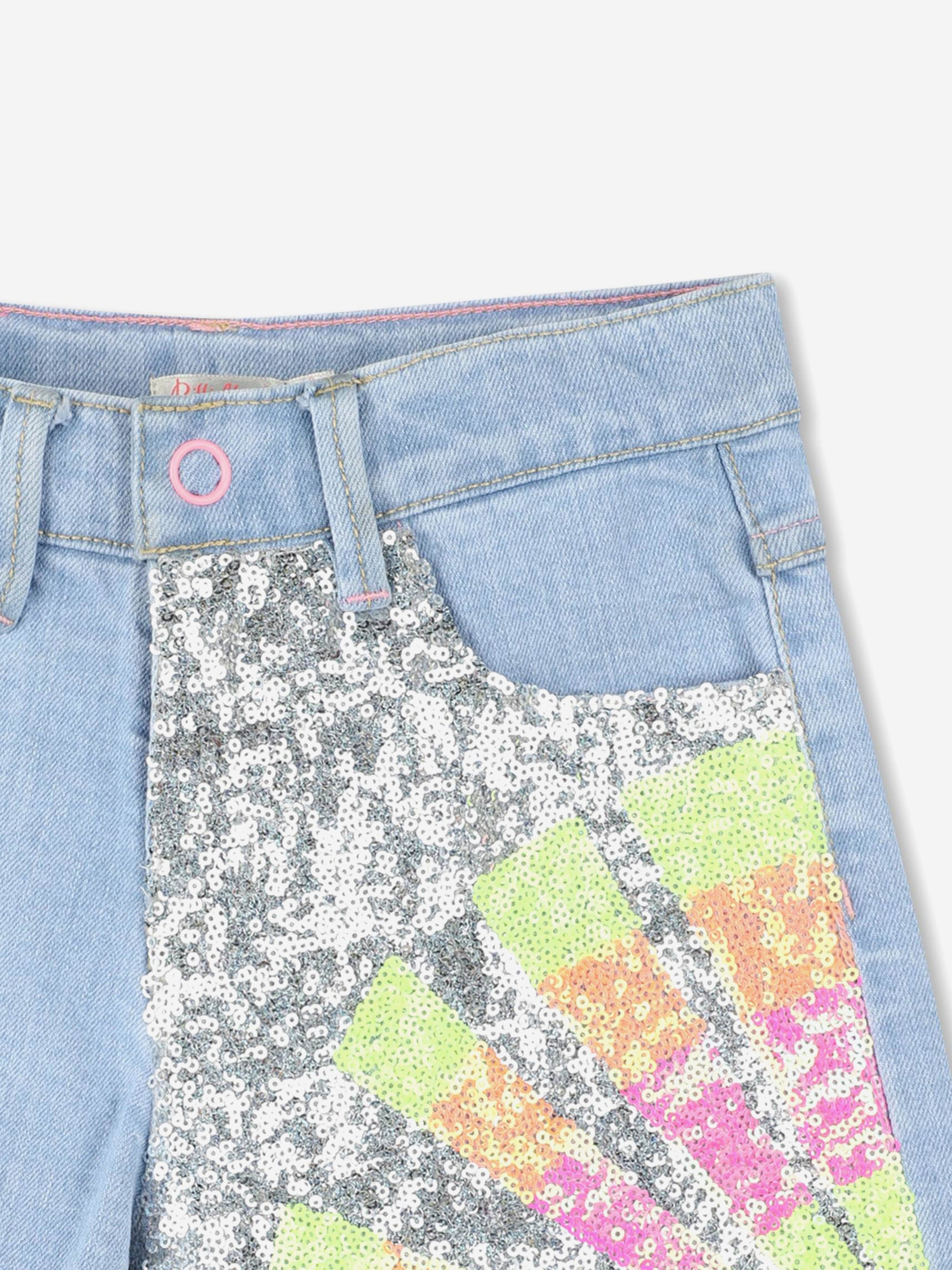 Girls Sequin Denim Shorts in Blue 100% Original Cheap Pice