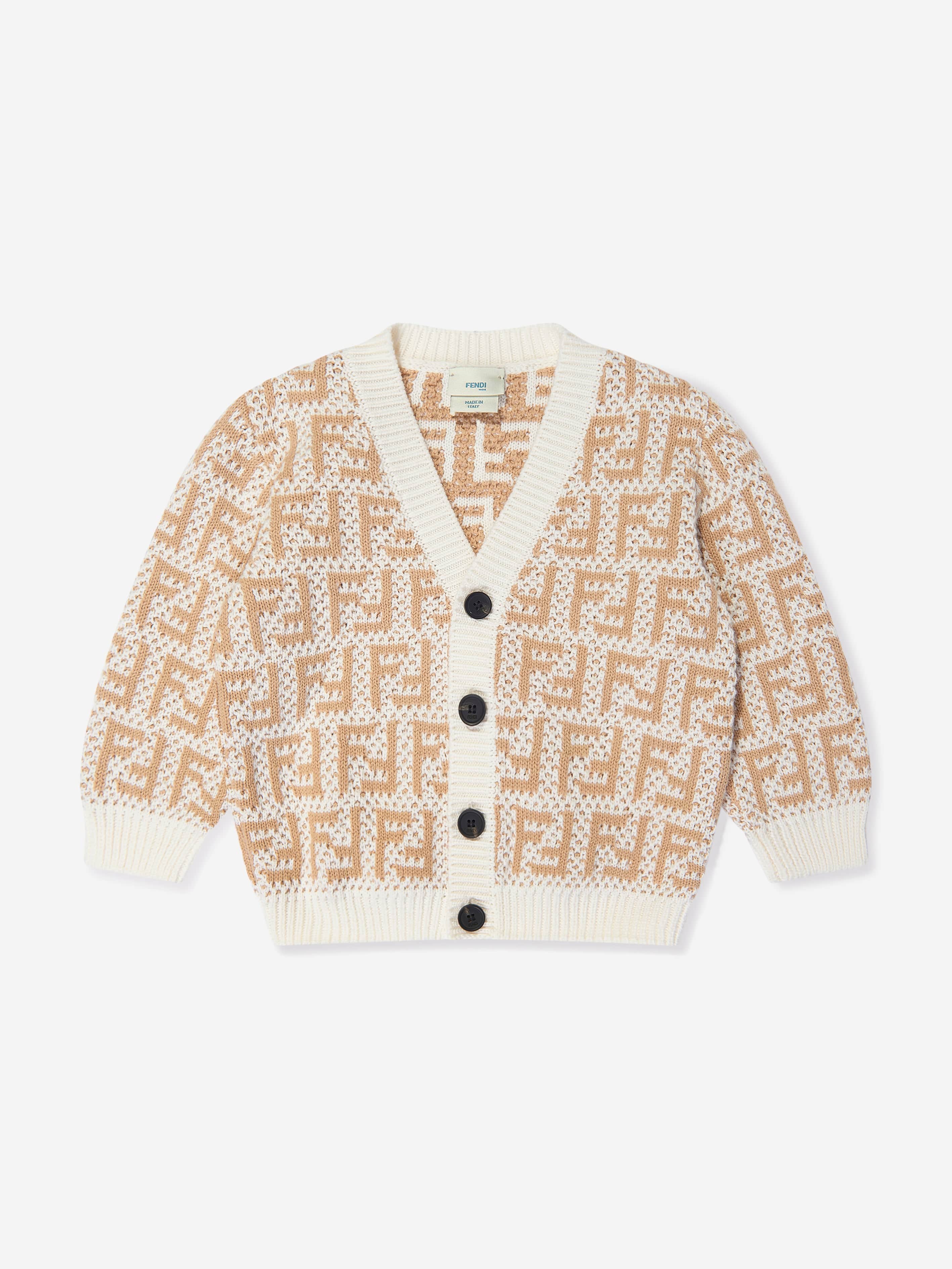 Fendi Baby FF Logo Cardigan in Beige Outlet