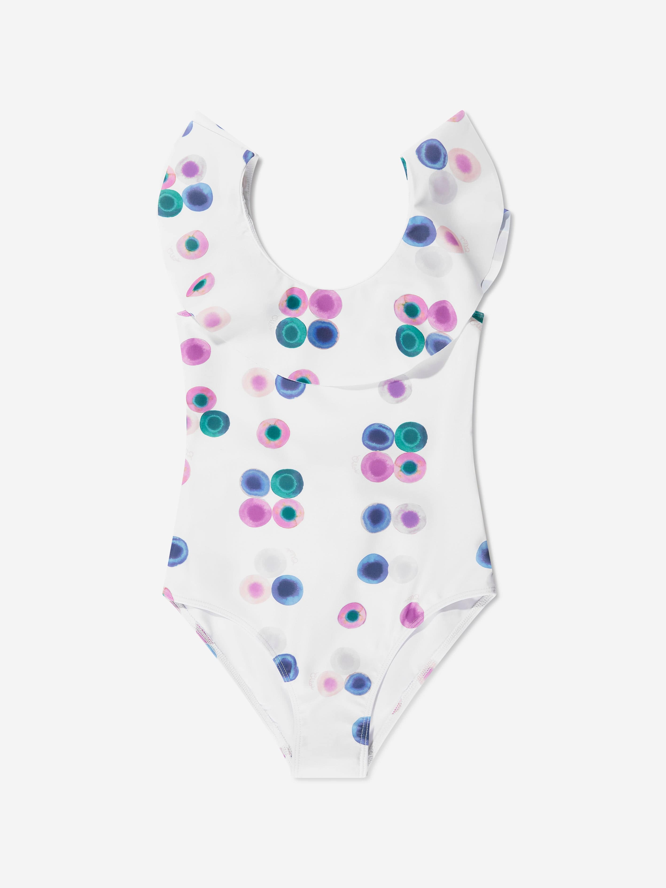 Chlo¨¦ Girls Spotted Ruffle Swimsuit in White Sale Cheapest