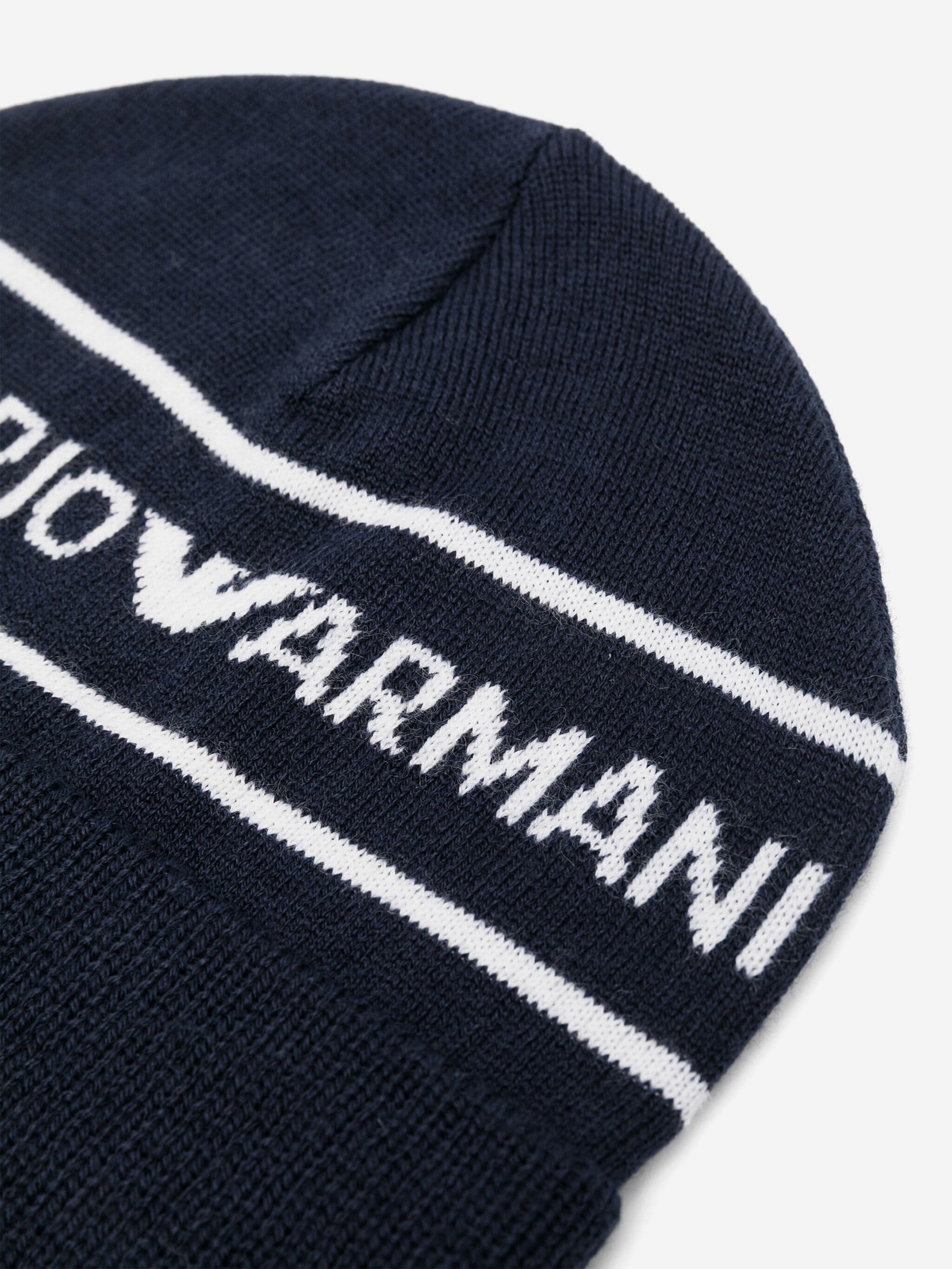 Emporio Armani Boys Logo Beanie Hat in Navy Free Shipping Largest Supplier