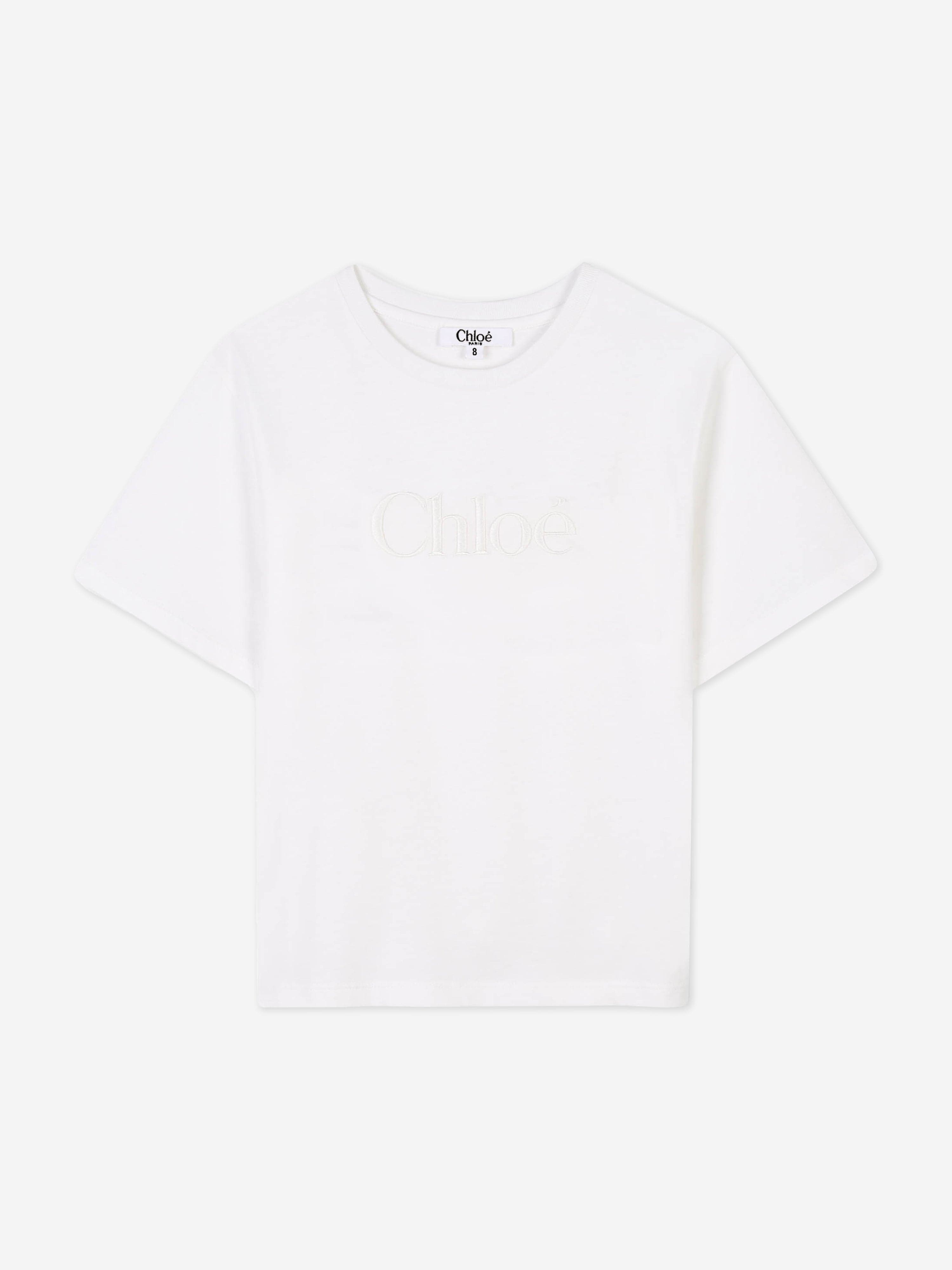 Chlo¨¦ Girls Embroidered Logo T-Shirt in Ivory Clearance Hot Sale