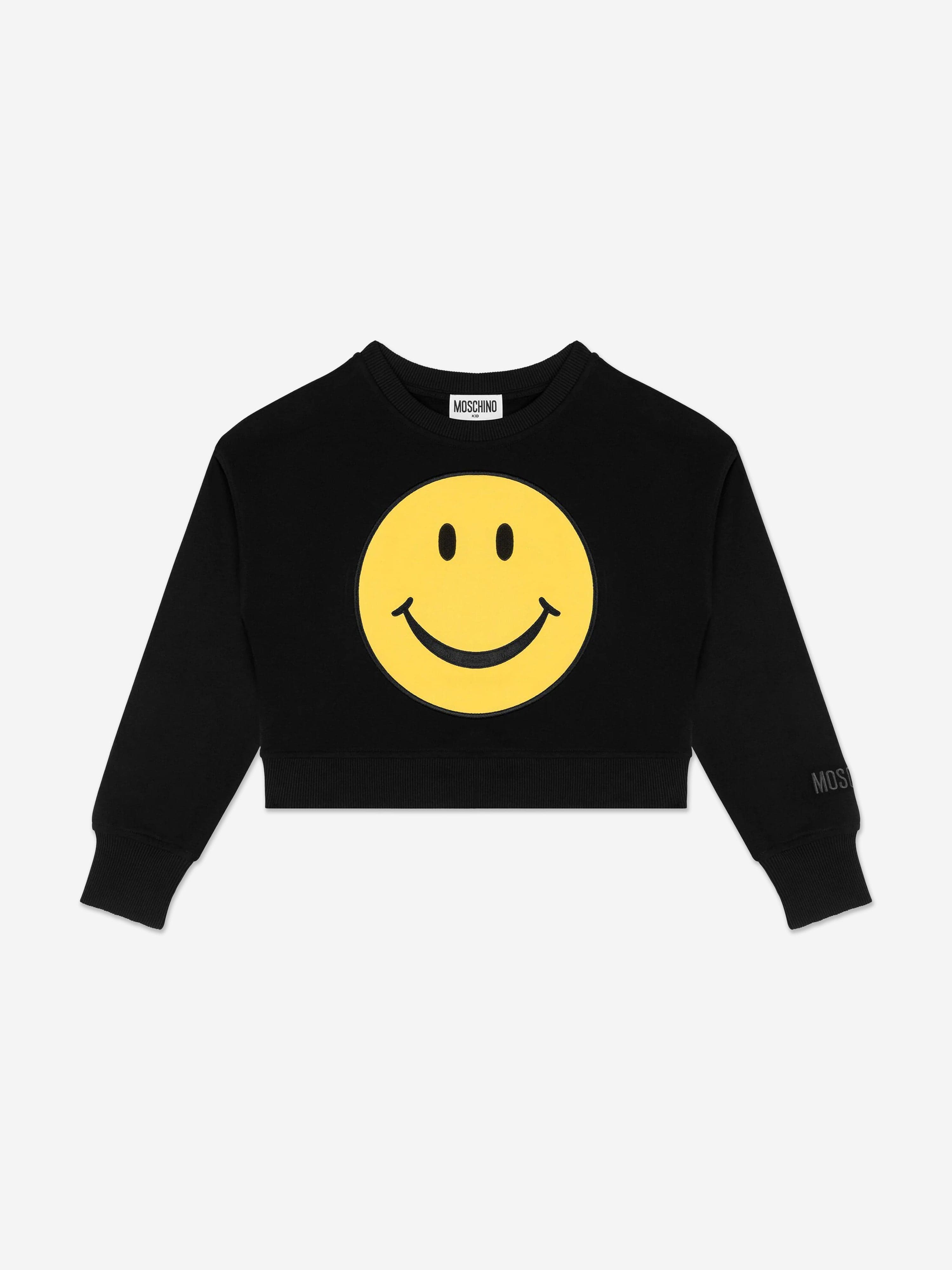 Moschino Kids Smiley Face Sweatshirt in Black Fashionable