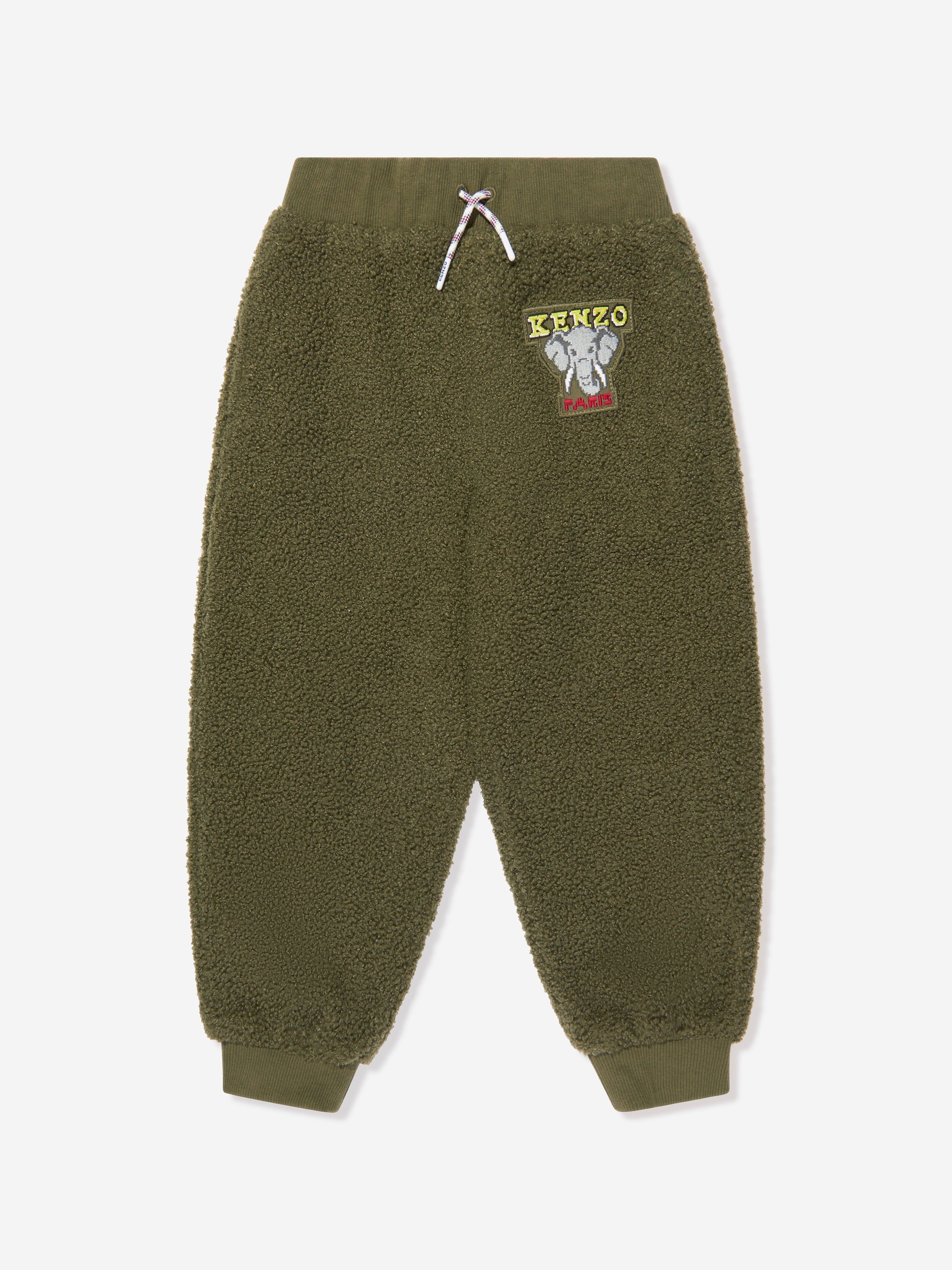 KENZO Boys Faux Shearling Joggers in Khaki Outlet Supply