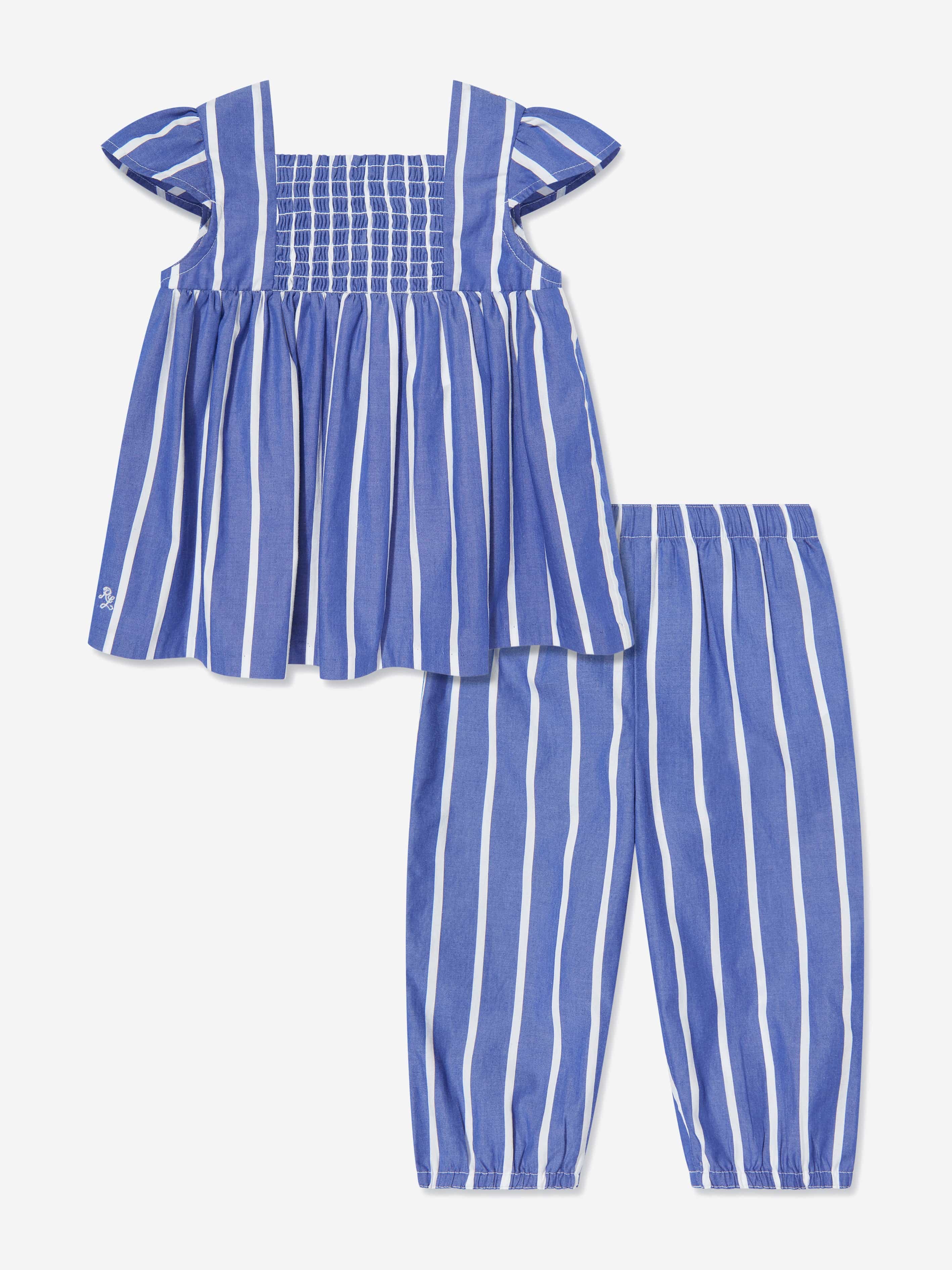 Baby Girls Striped Trouser Set in Blue Clearance Original