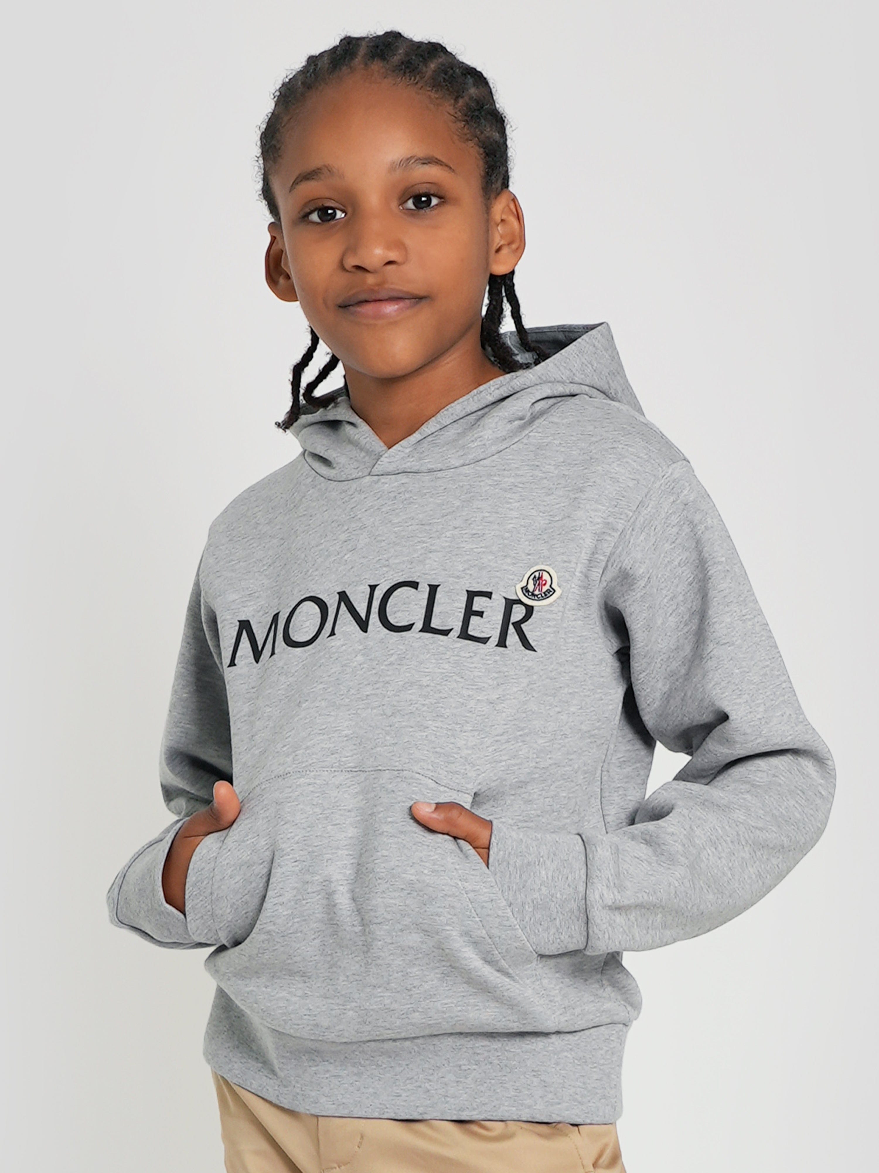 Moncler Enfant Boys Logo Hoodie in Grey Order Online