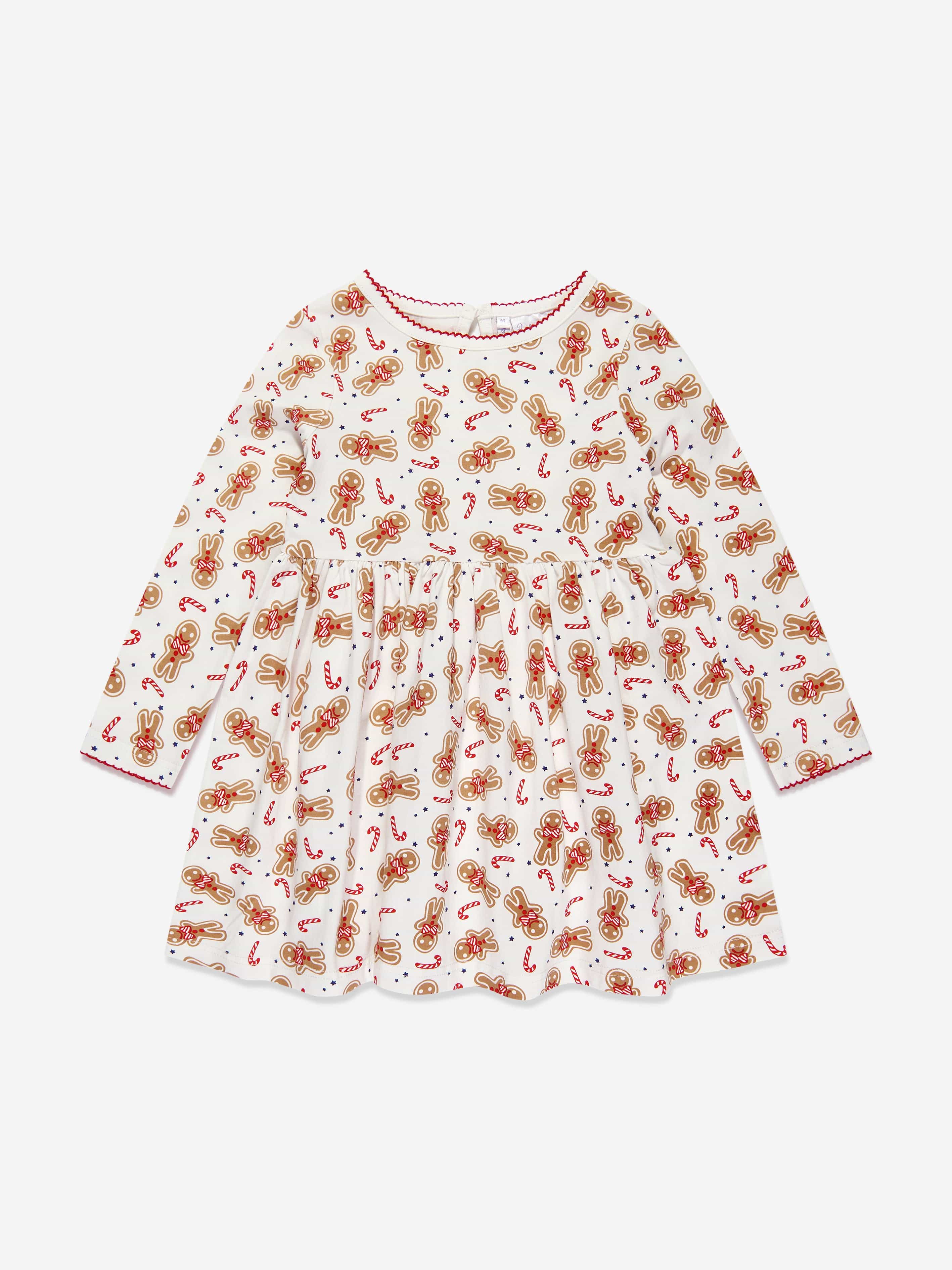 Rachel Riley Girls Gingerbread Jersey Dress in White Quality Original