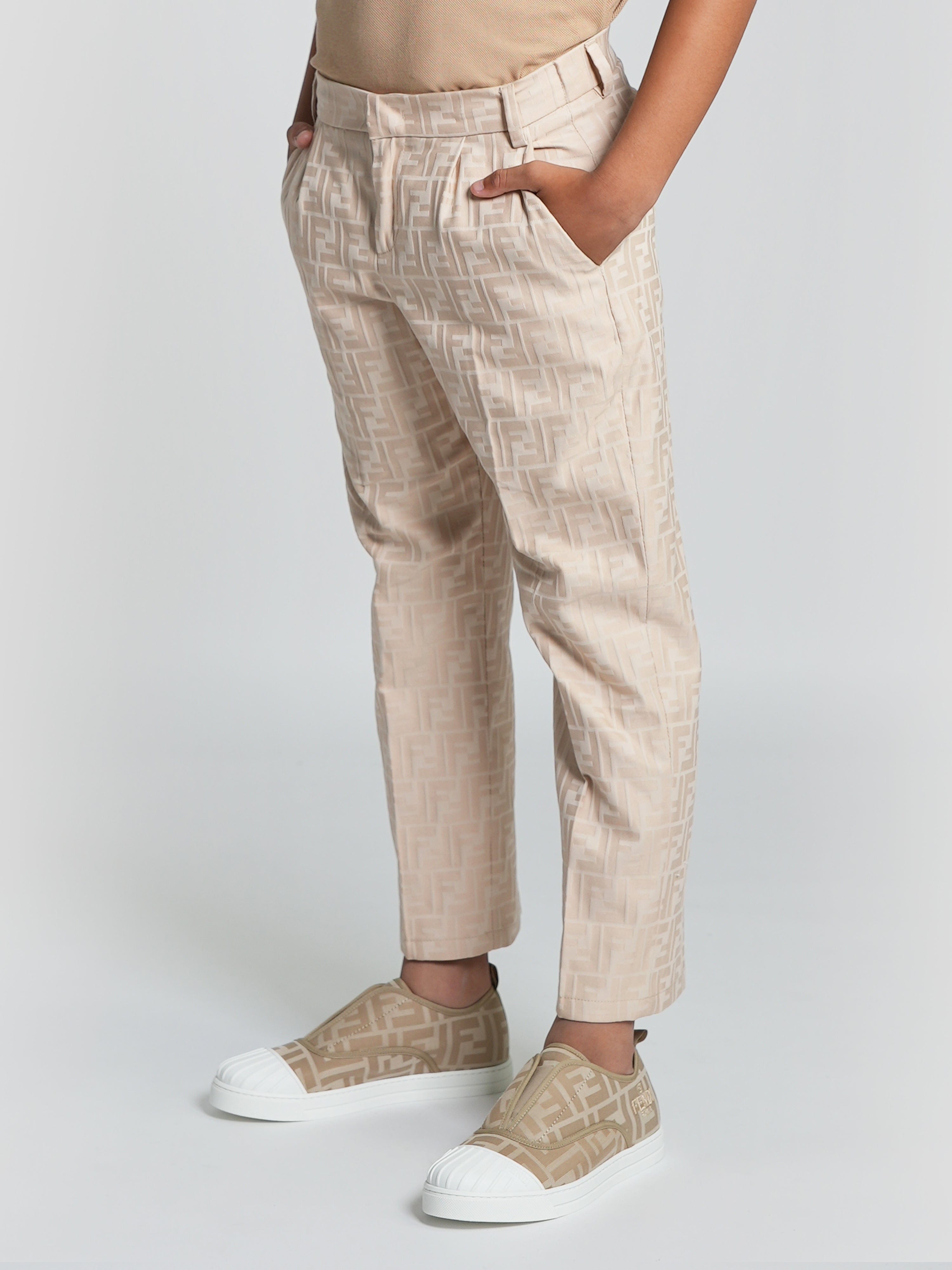Fendi Boys FF Jacquard Trousers in Beige Discount Largest Supplier