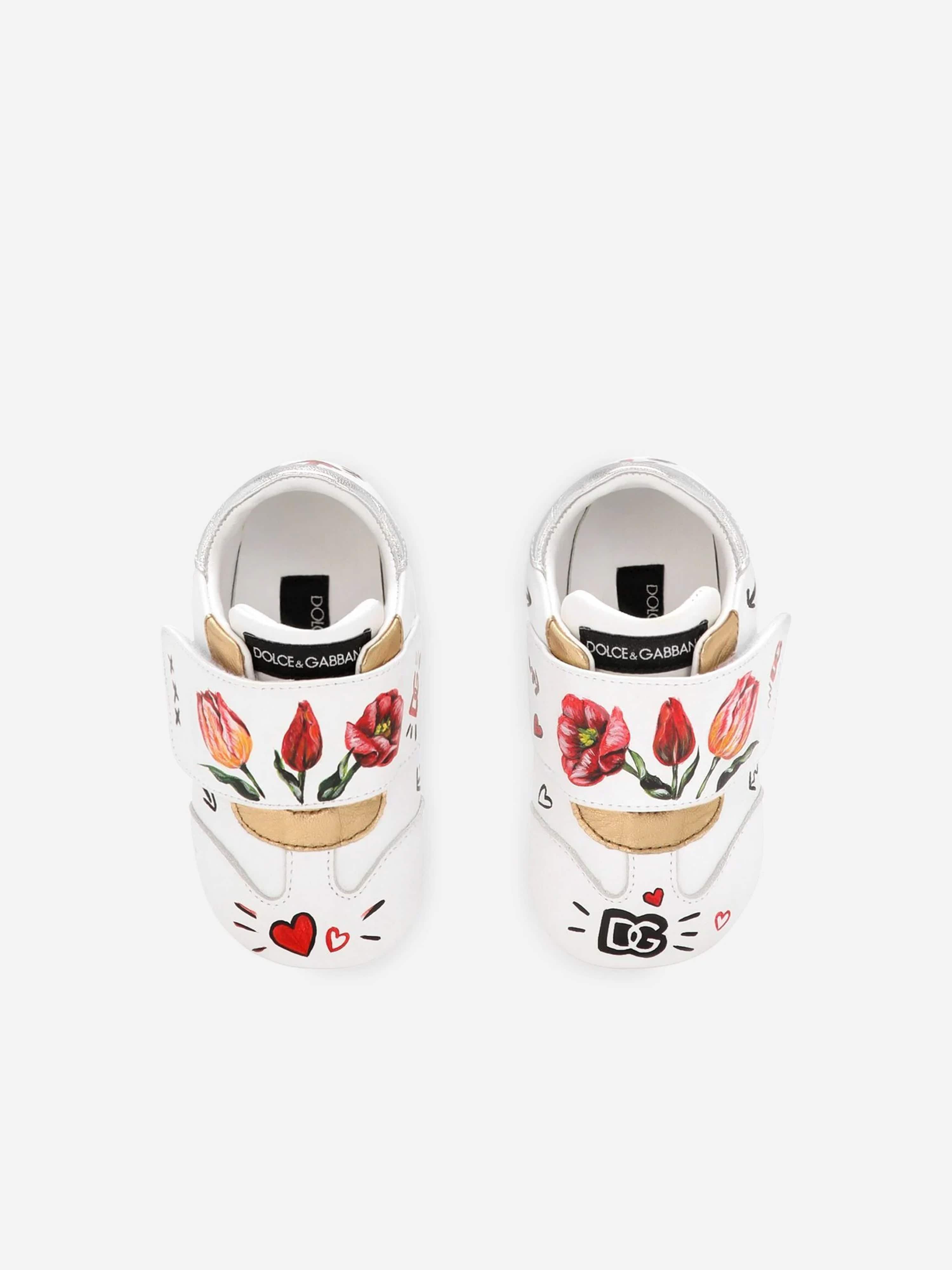 Dolce & Gabbana Baby Girls Leather Pre-Walker Trainers in White Outlet For You