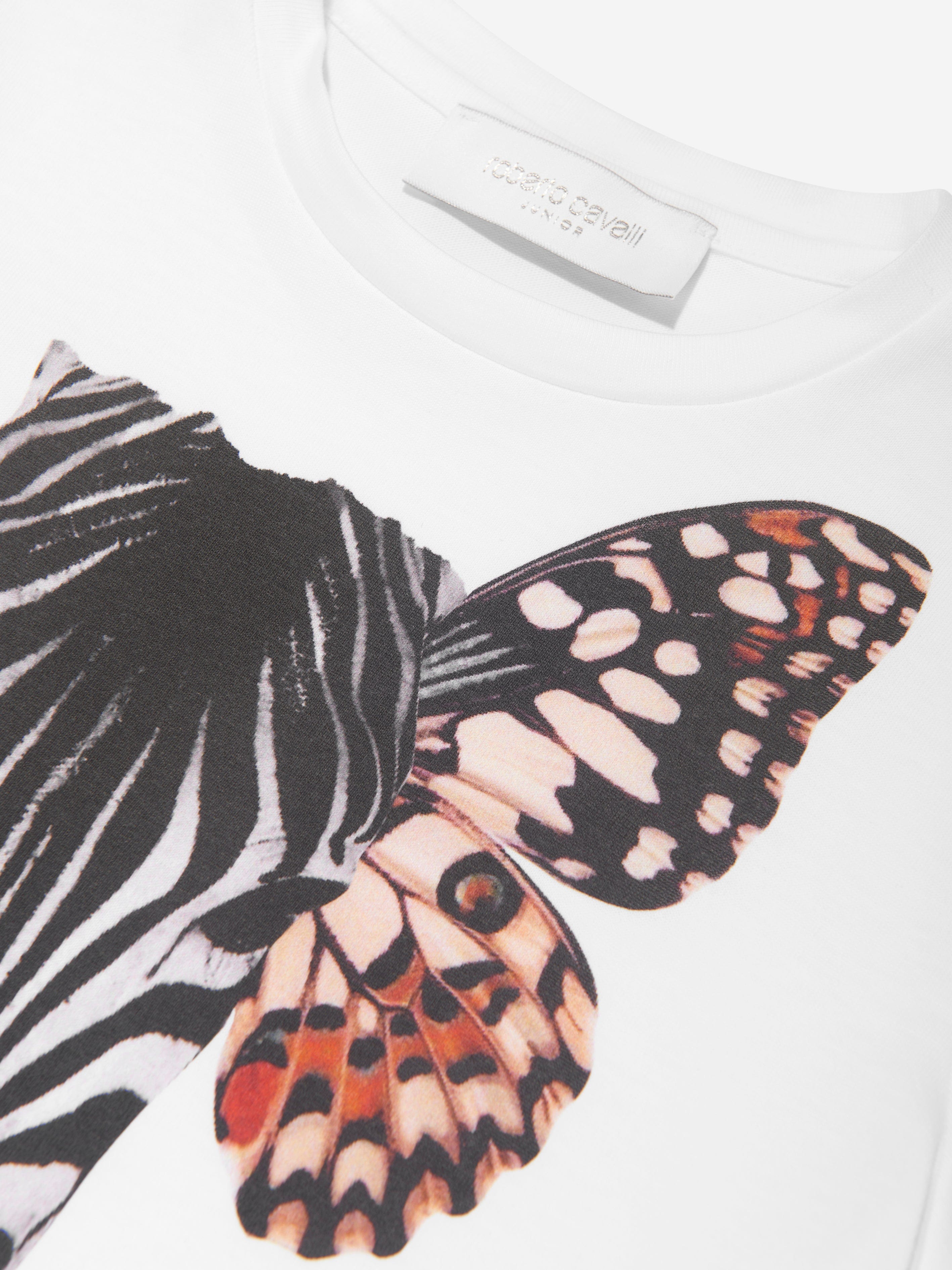 Roberto Cavalli Girls Zebra T-Shirt in White Original Cheap Pice