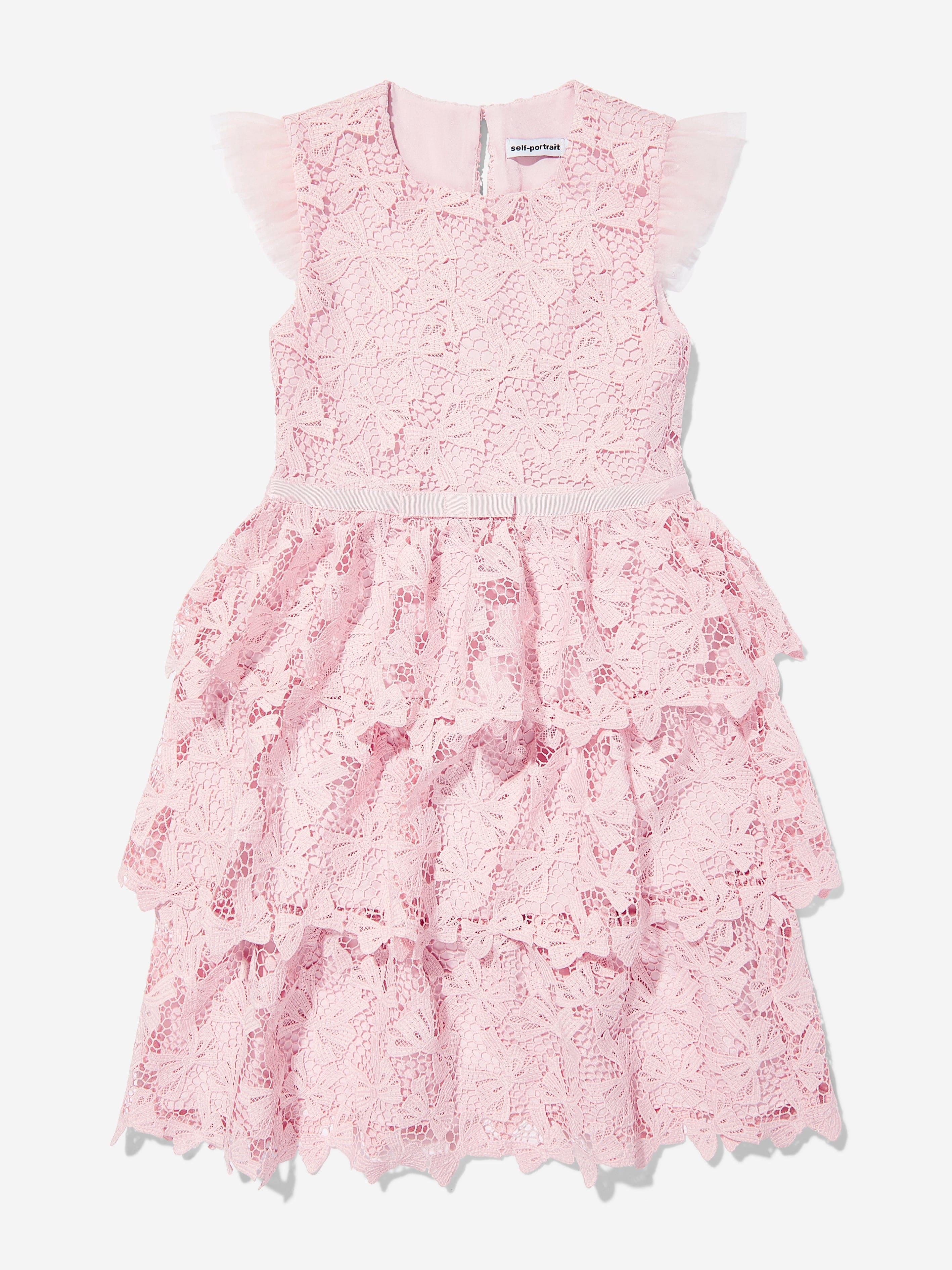 Girls Bow Lace Tiered Dress in Pink Cheap Pice Low Shipping Fee