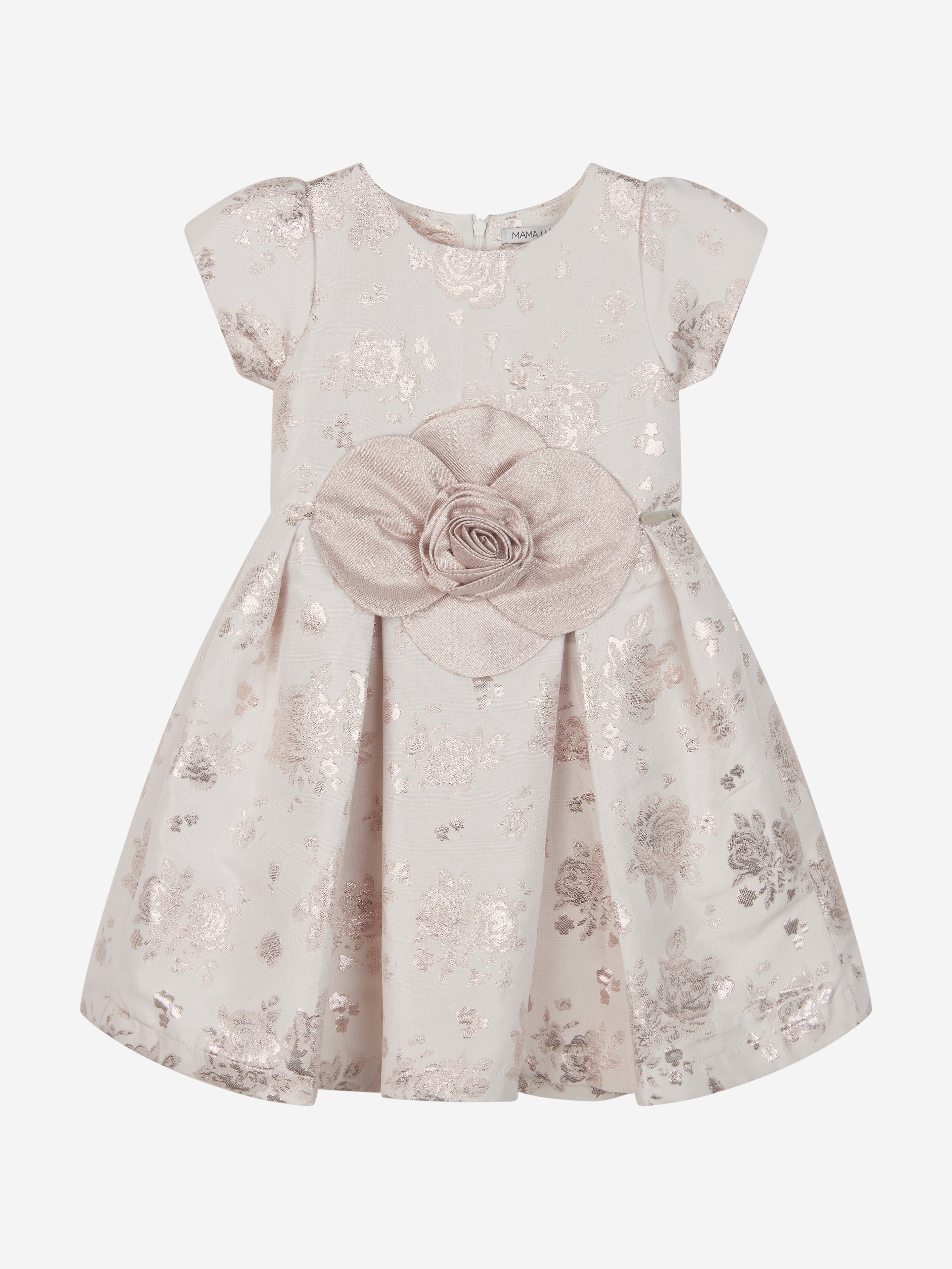 Mama Luma Girls Jacquard Occasion Dress in Gold Fashionable