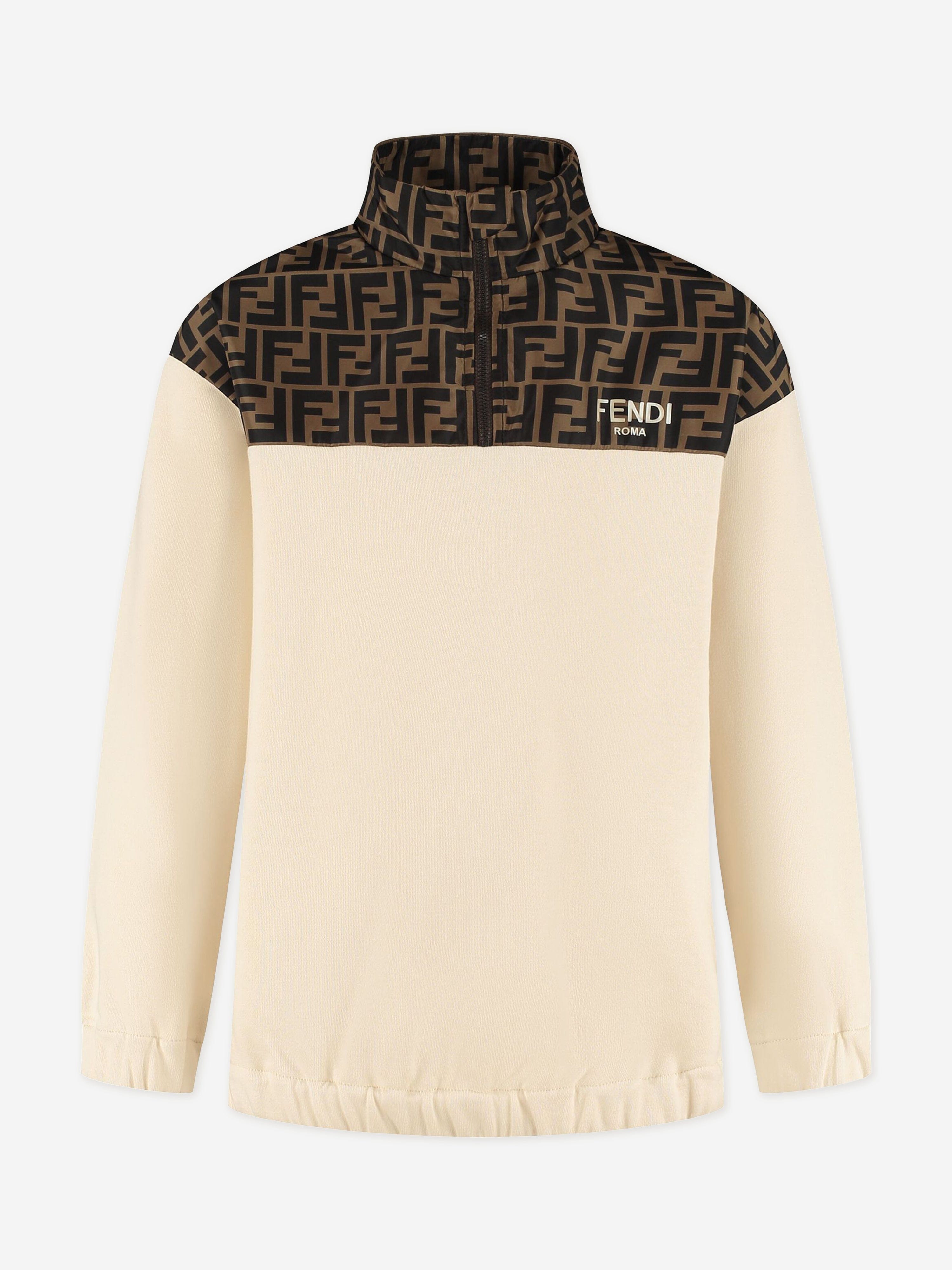 Fendi Kids FF Logo Sweatshirt in Beige Visit New Sale Online