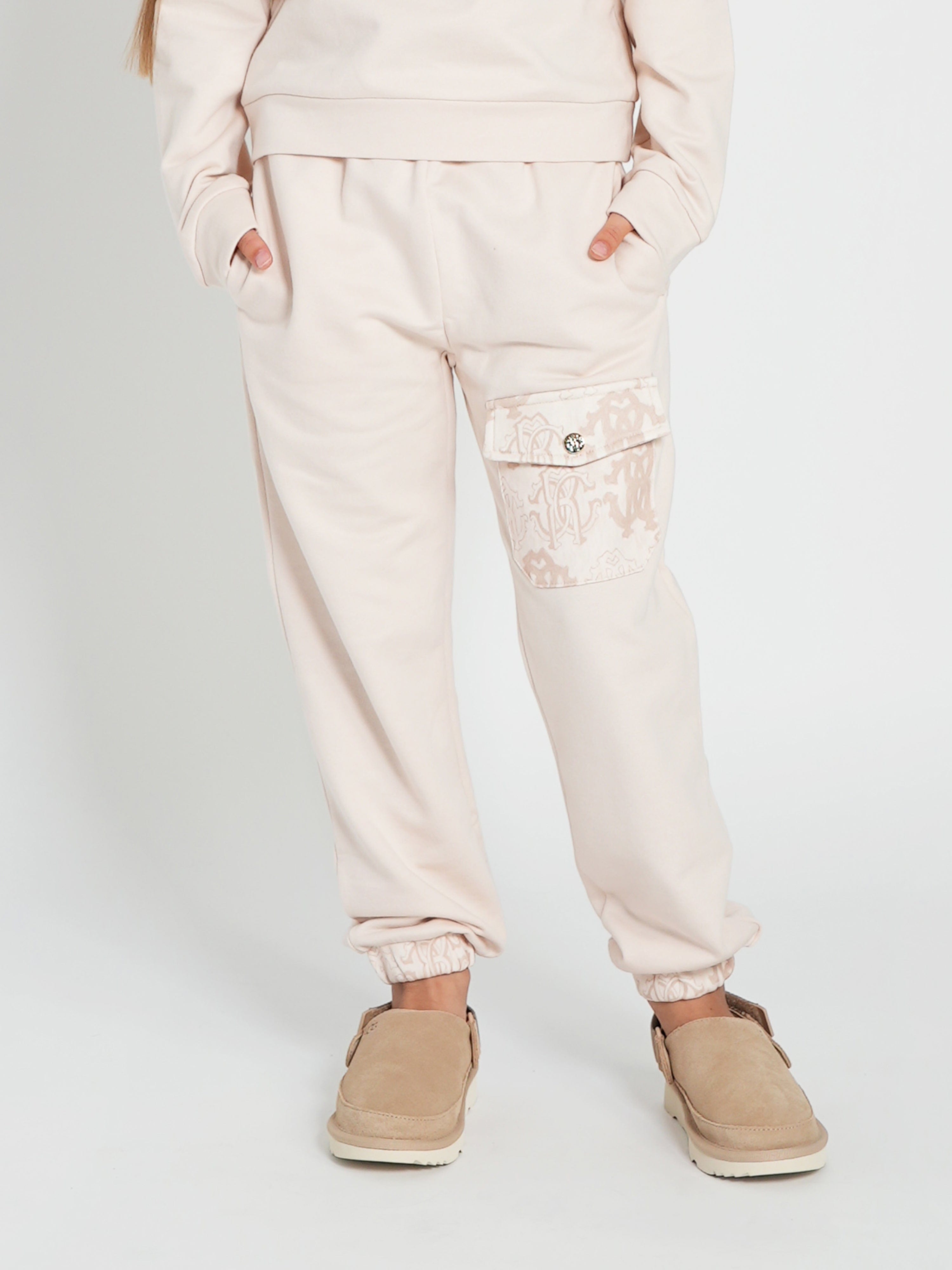 Roberto Cavalli Girls Logo Joggers in Beige Discount Best