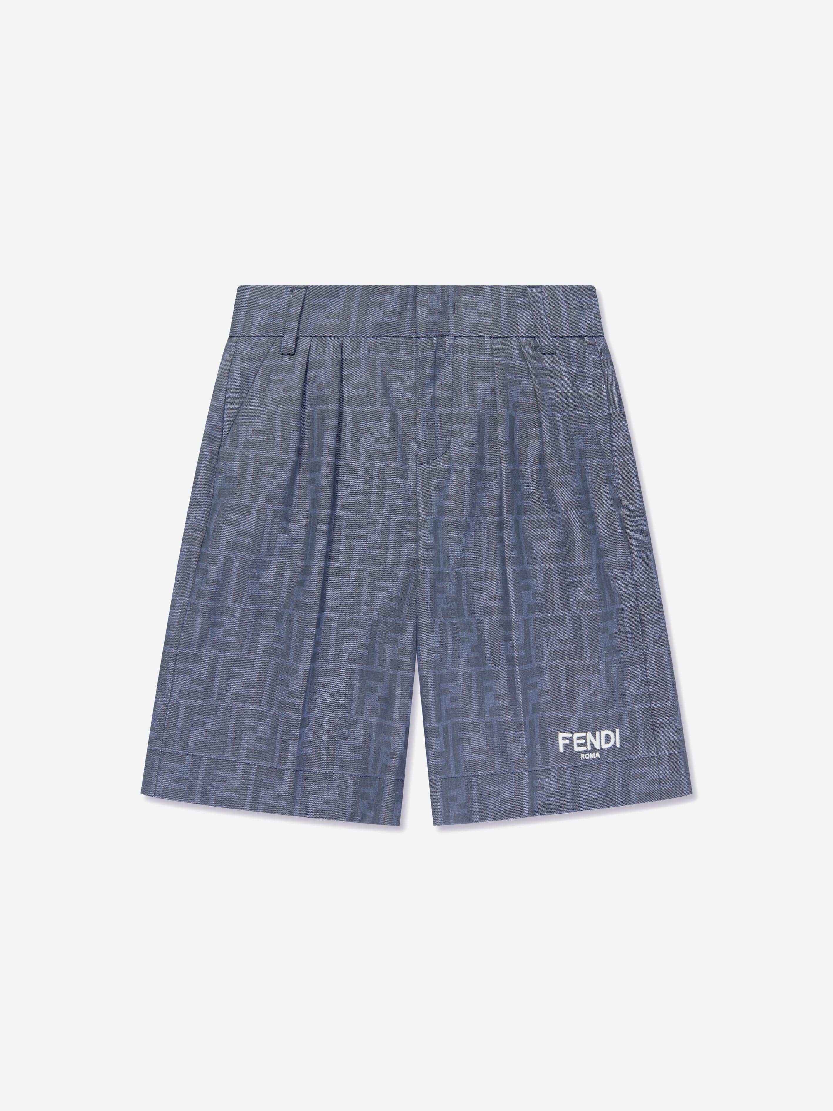 Fendi Boys Chambray FF Logo Shorts in Blue Cheap Sale Sale