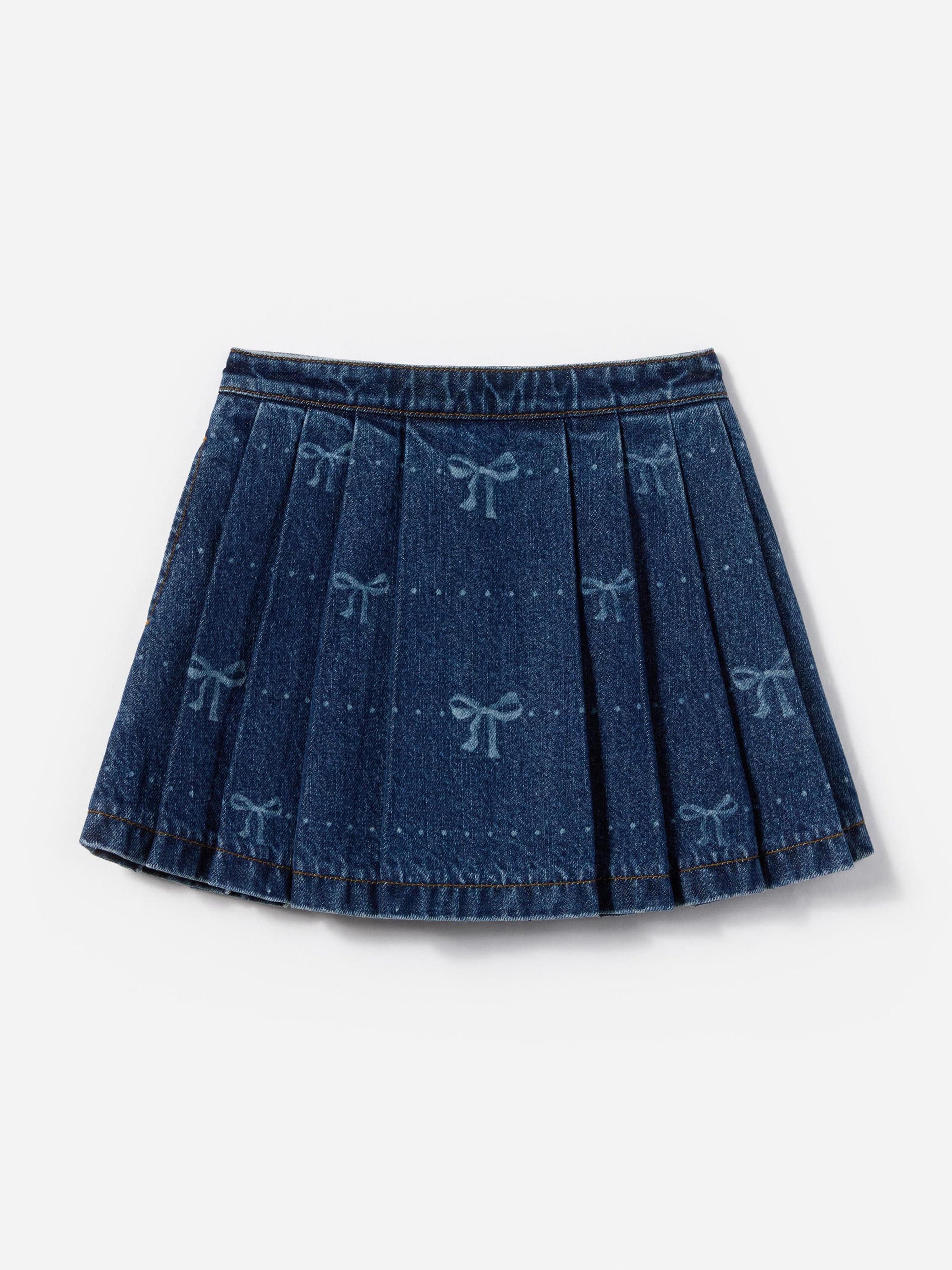 Girls Denim Bow Print Skirt in Blue Clearance Tumblr