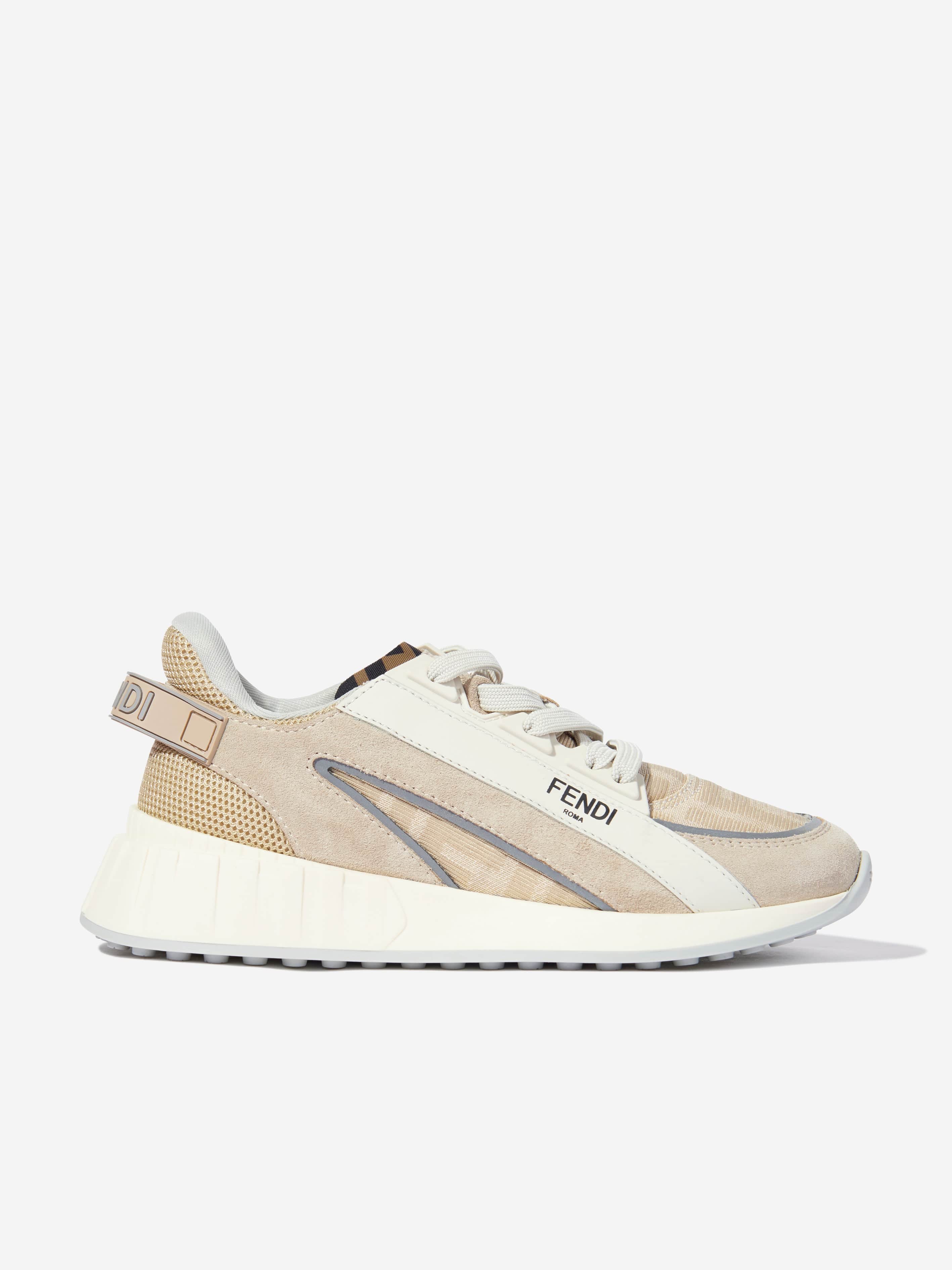 Kids FF Jacquard Logo Trainers in Beige Big Sale
