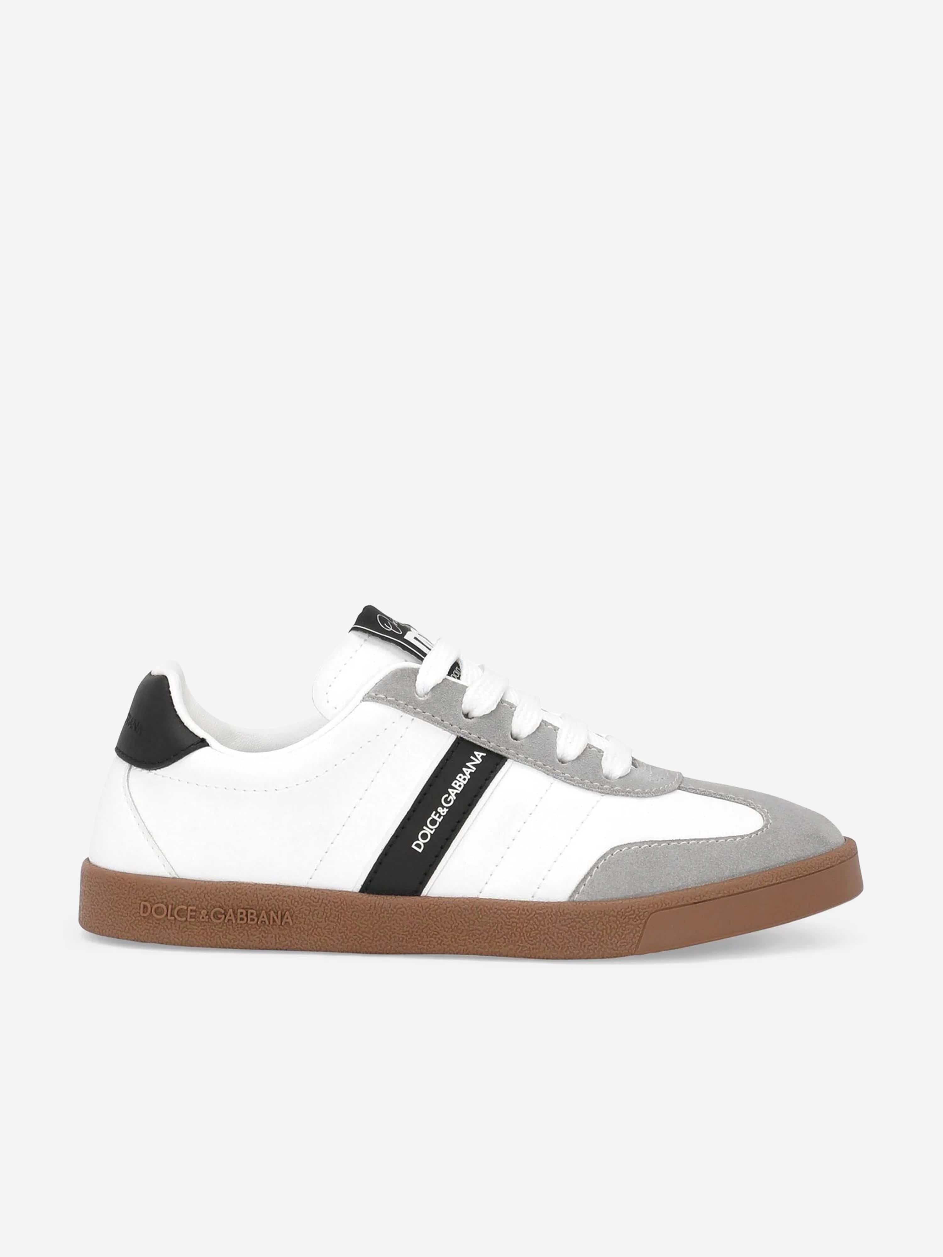 Dolce & Gabbana Boys Leather Retro Trainers in White Buy Cheap Best Wholesale