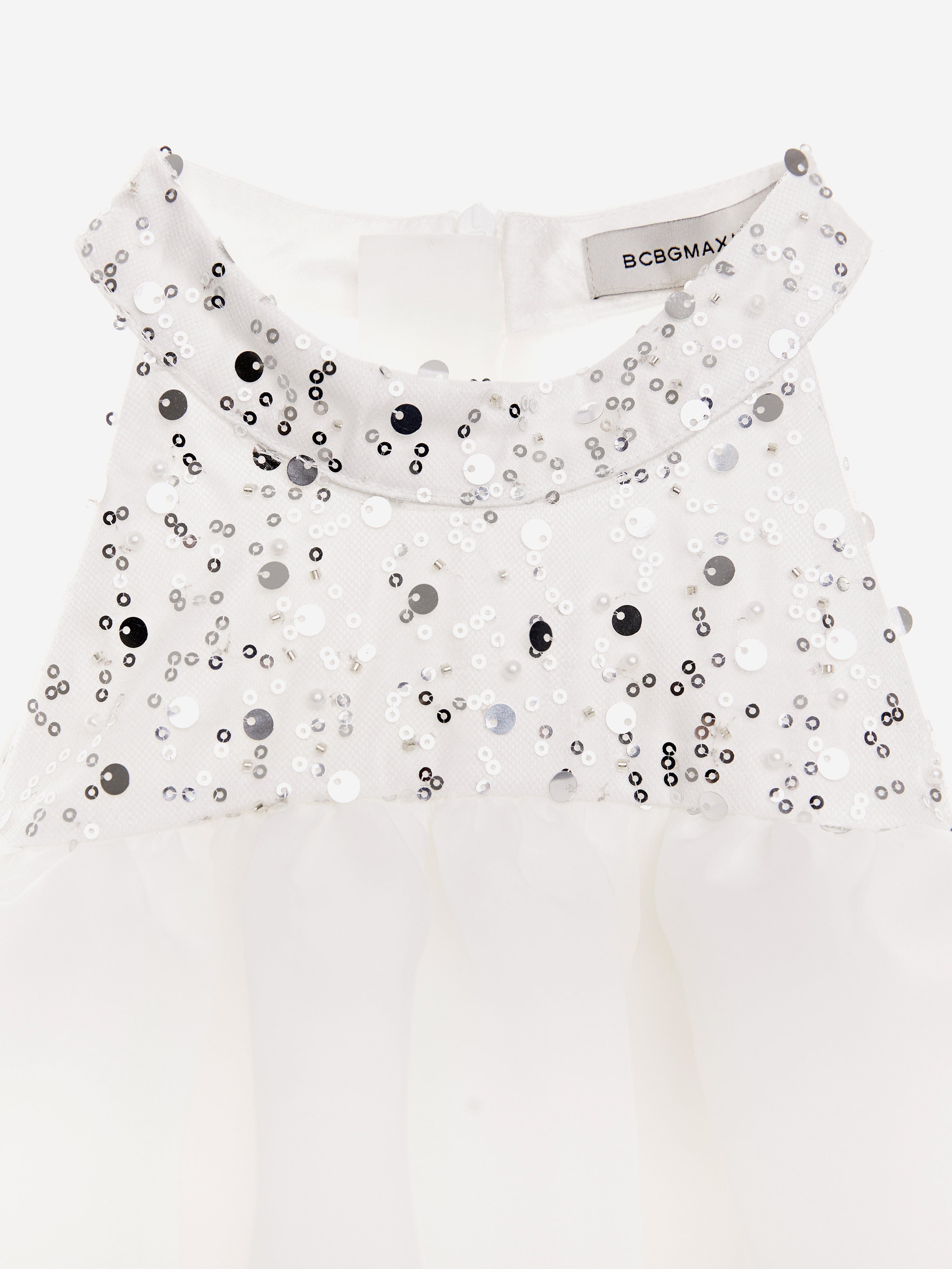BCBG Girls Beaded Neck Satin Dress With Ruffles in White Where To Buy Cheap Real