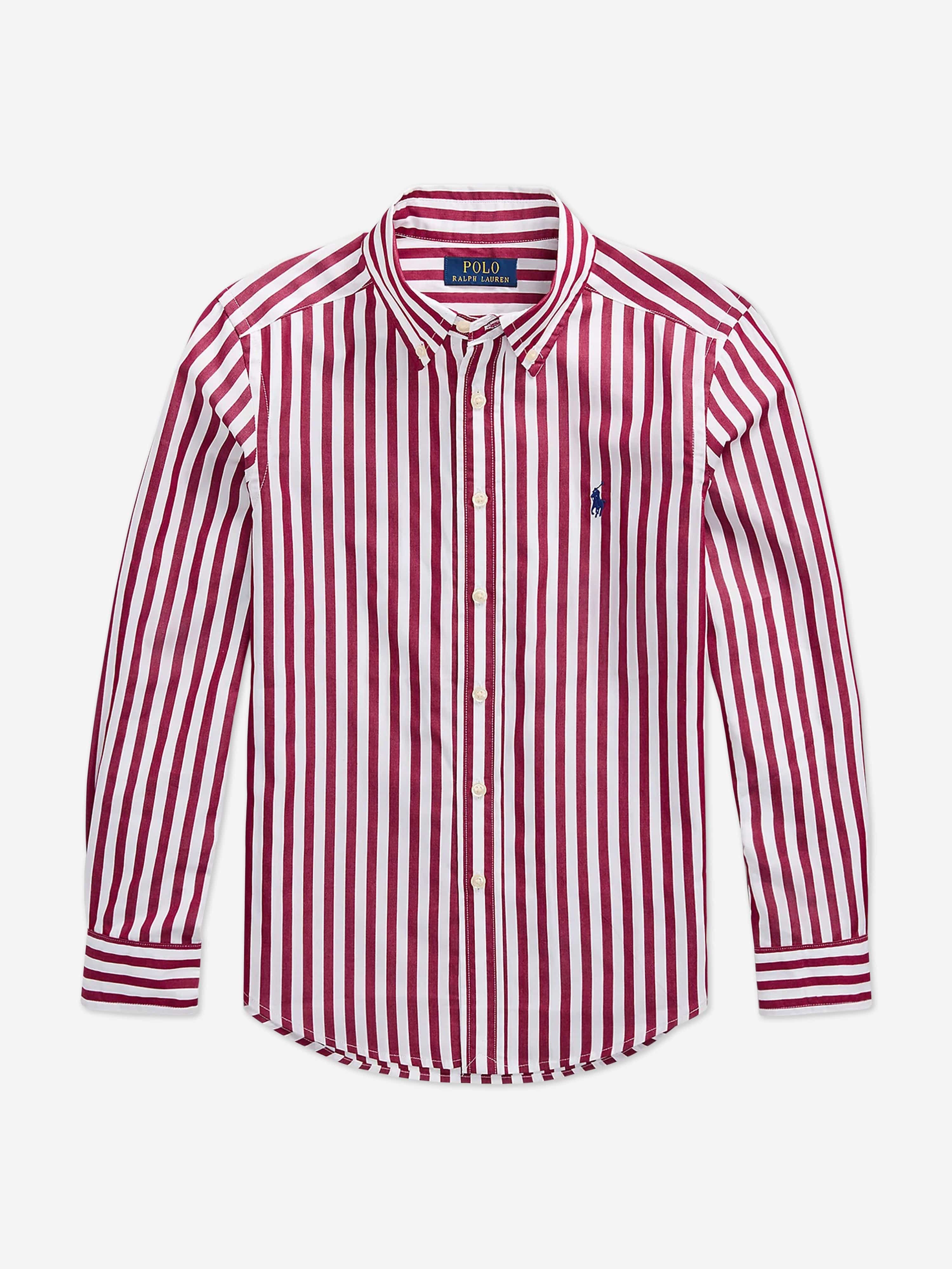 Ralph Lauren Boys Striped Logo Shirt in Red Buy Cheap Best Sale