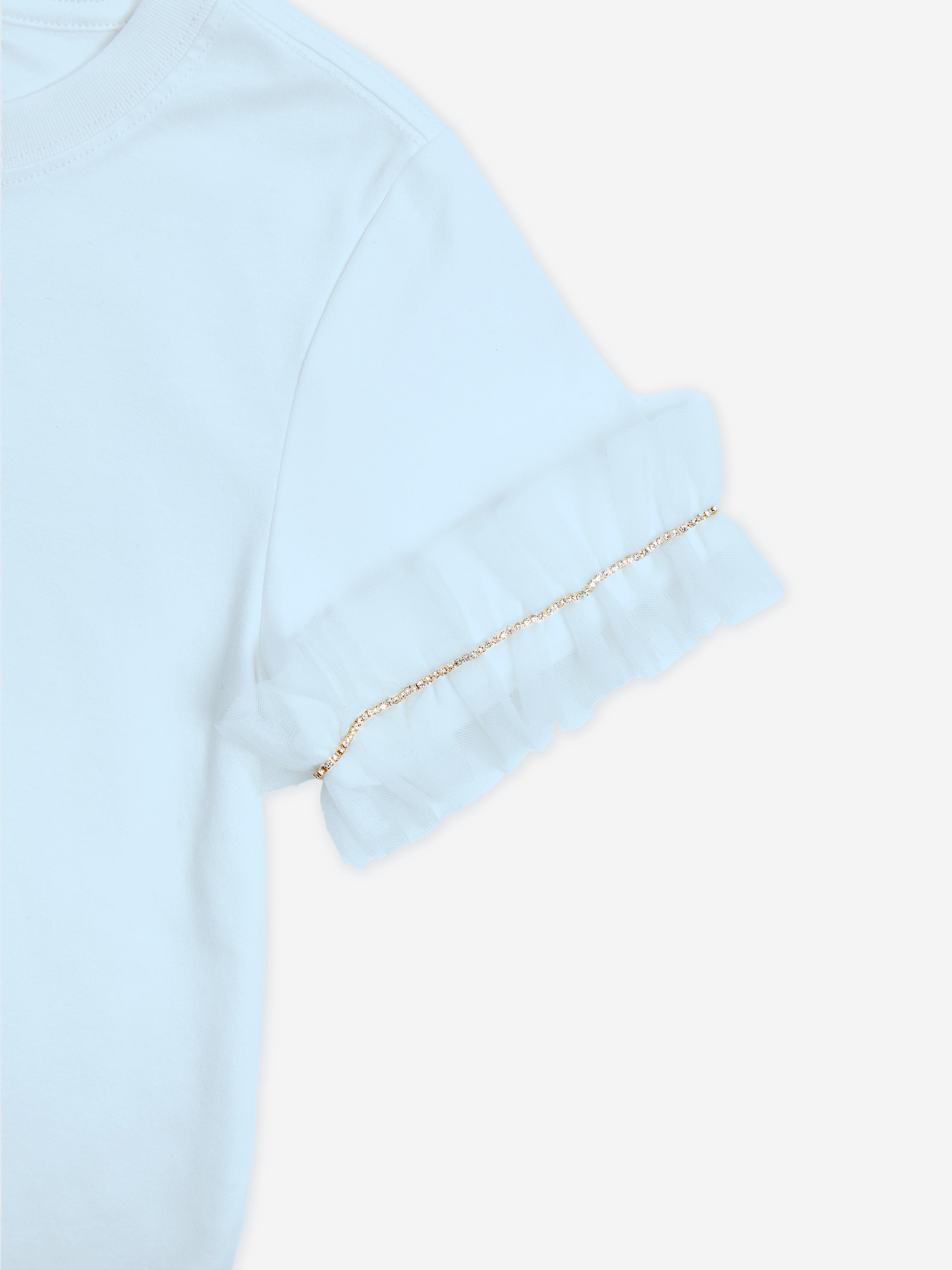 Girls Ruffle Sleeve T-Shirt in Blue Buy Cheap 2025