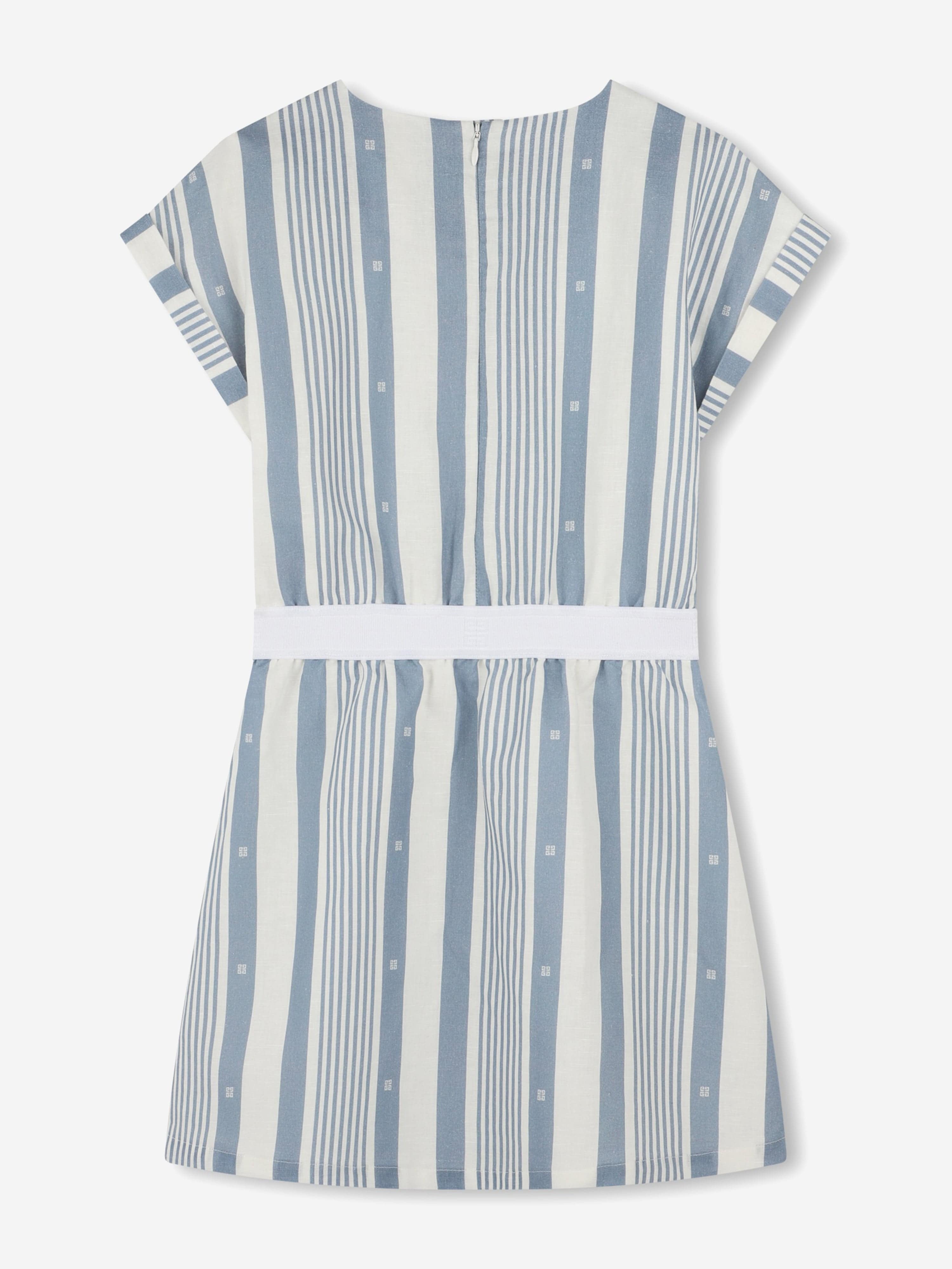 Girls Striped Linen Dress in Blue Sale View