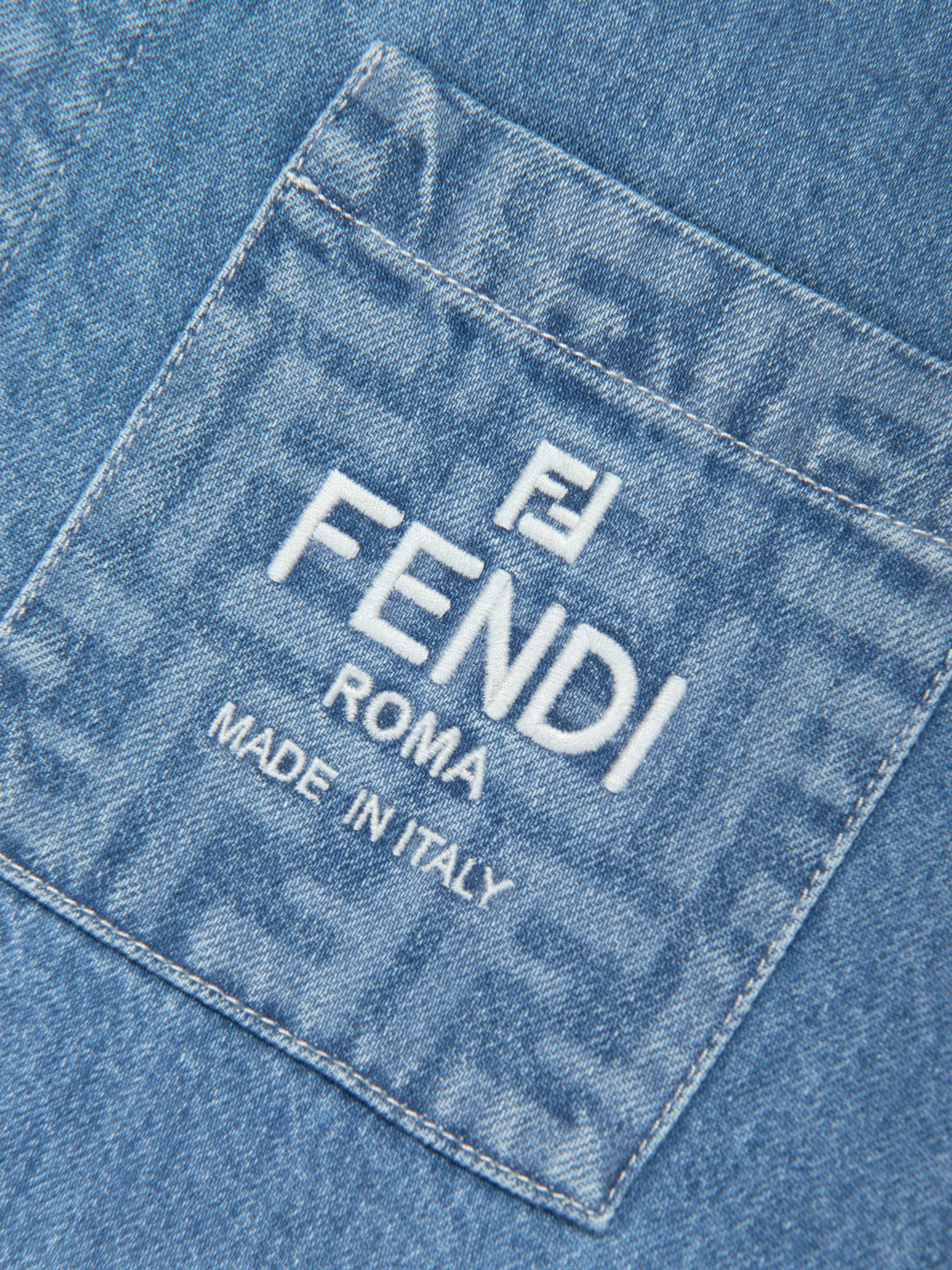 Fendi Kids Washed Denim Jacket in Blue Top Quality Sale Online