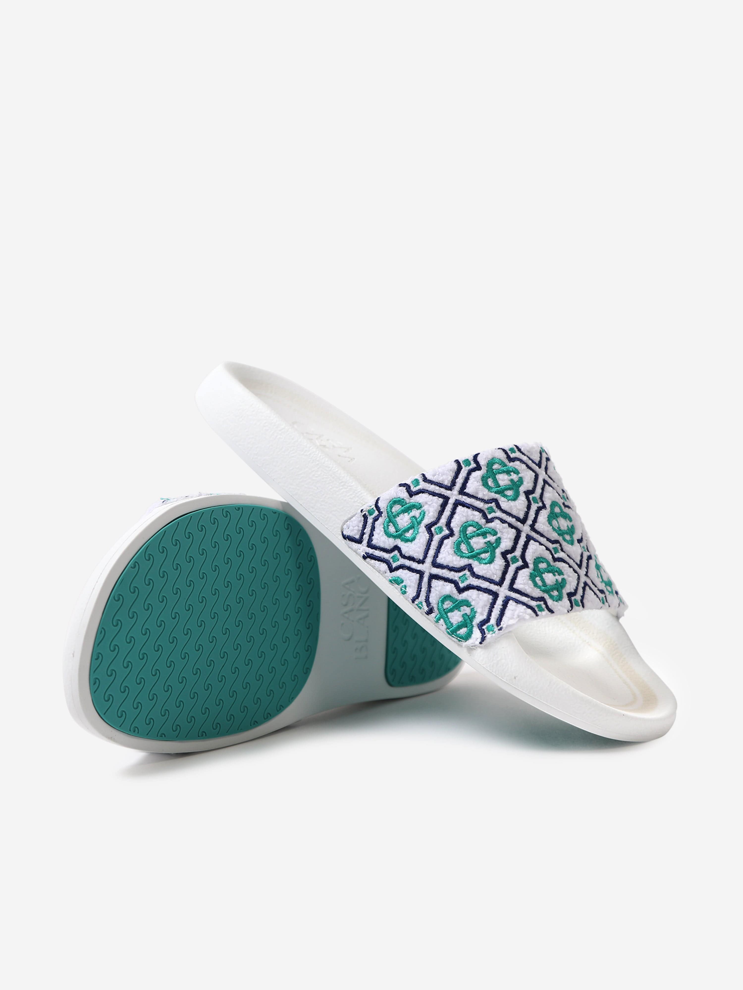 Casablanca Kids Embroidered Terry Monogram Sliders in Blue Discount Release Dates