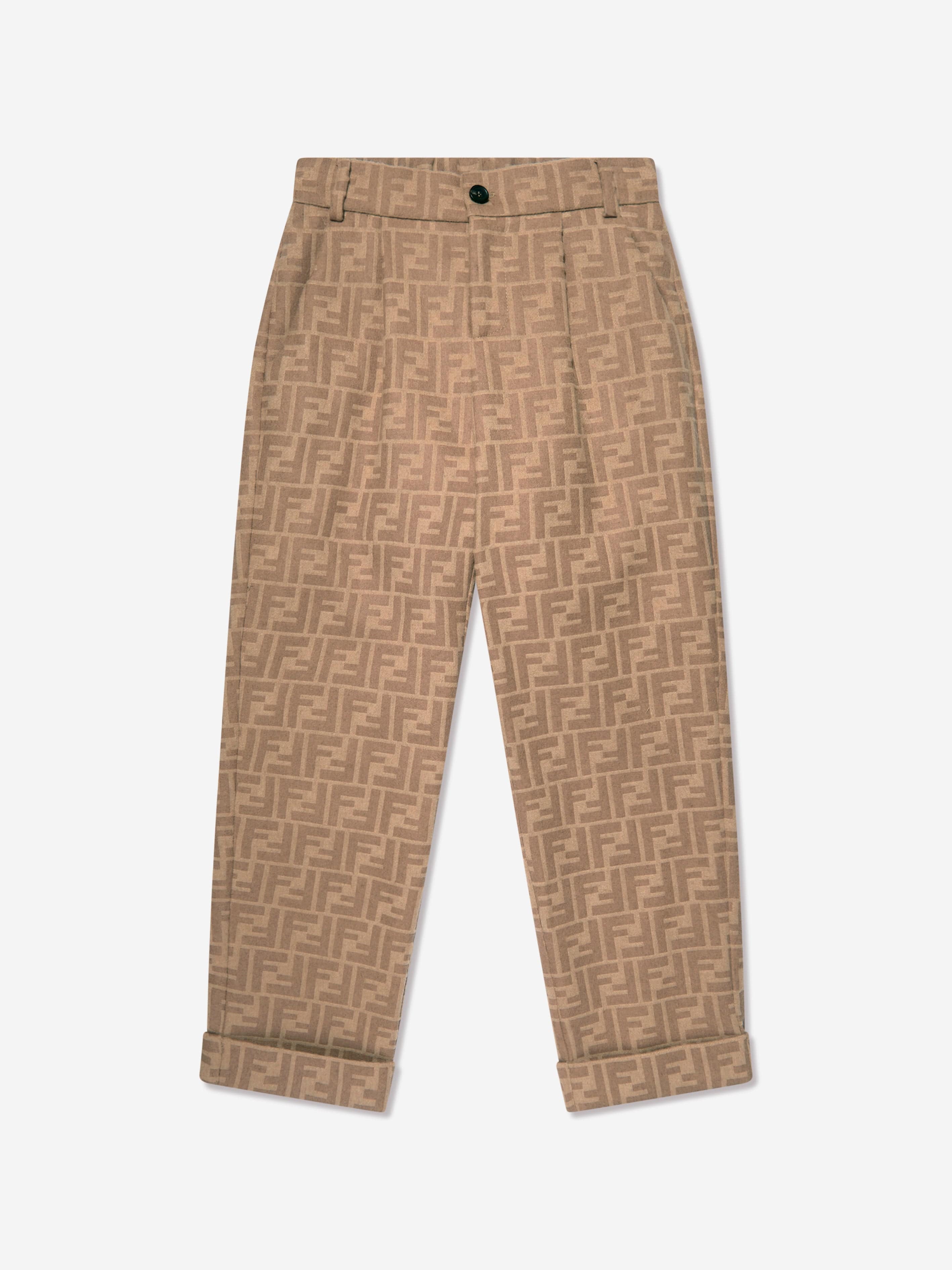 Fendi Boys FF Logo Trousers in Beige Clearance Fast Delivery