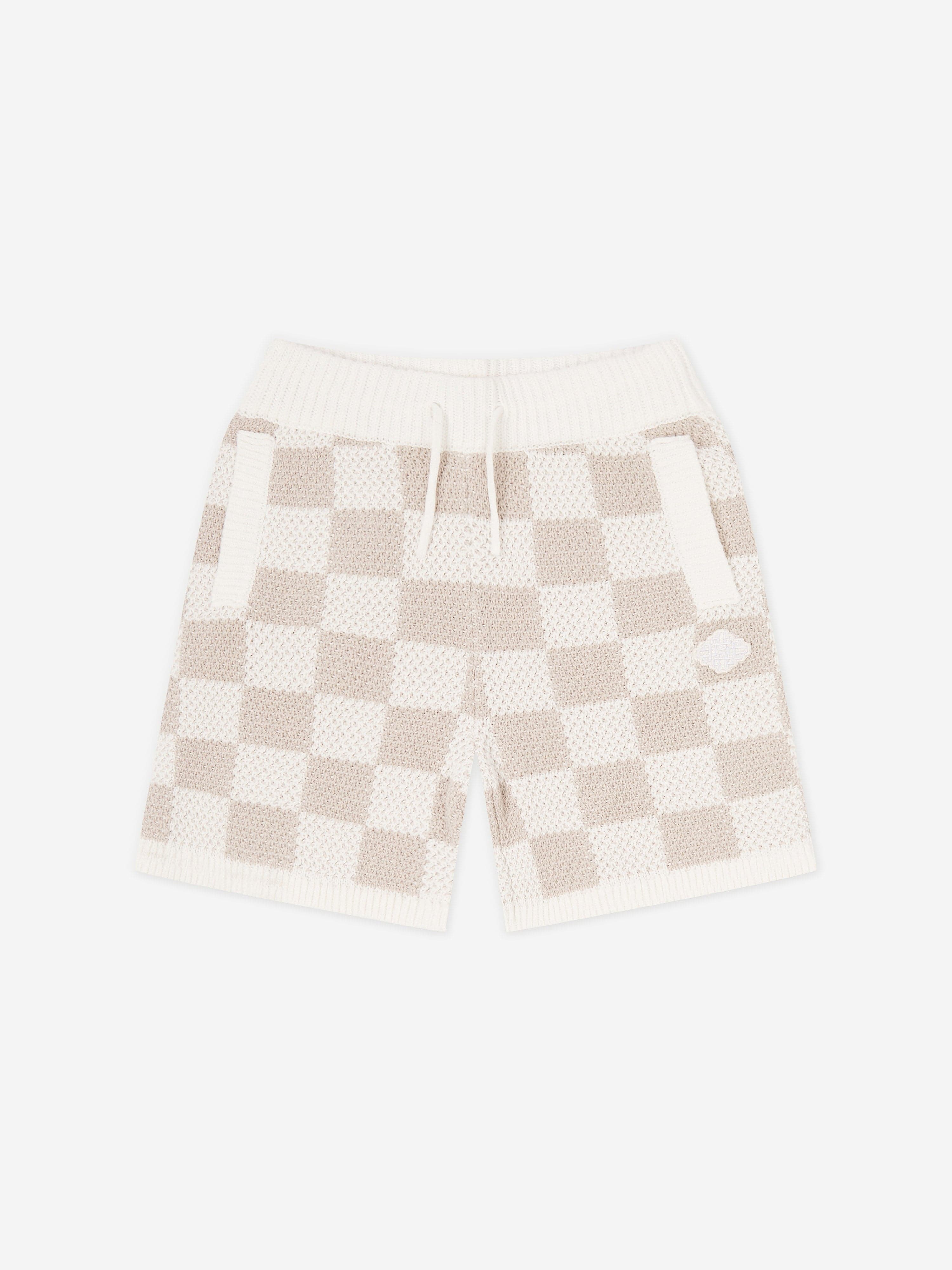 The Couture Club Kids Knitted Checkerboard Shorts in Ivory Latest Collections