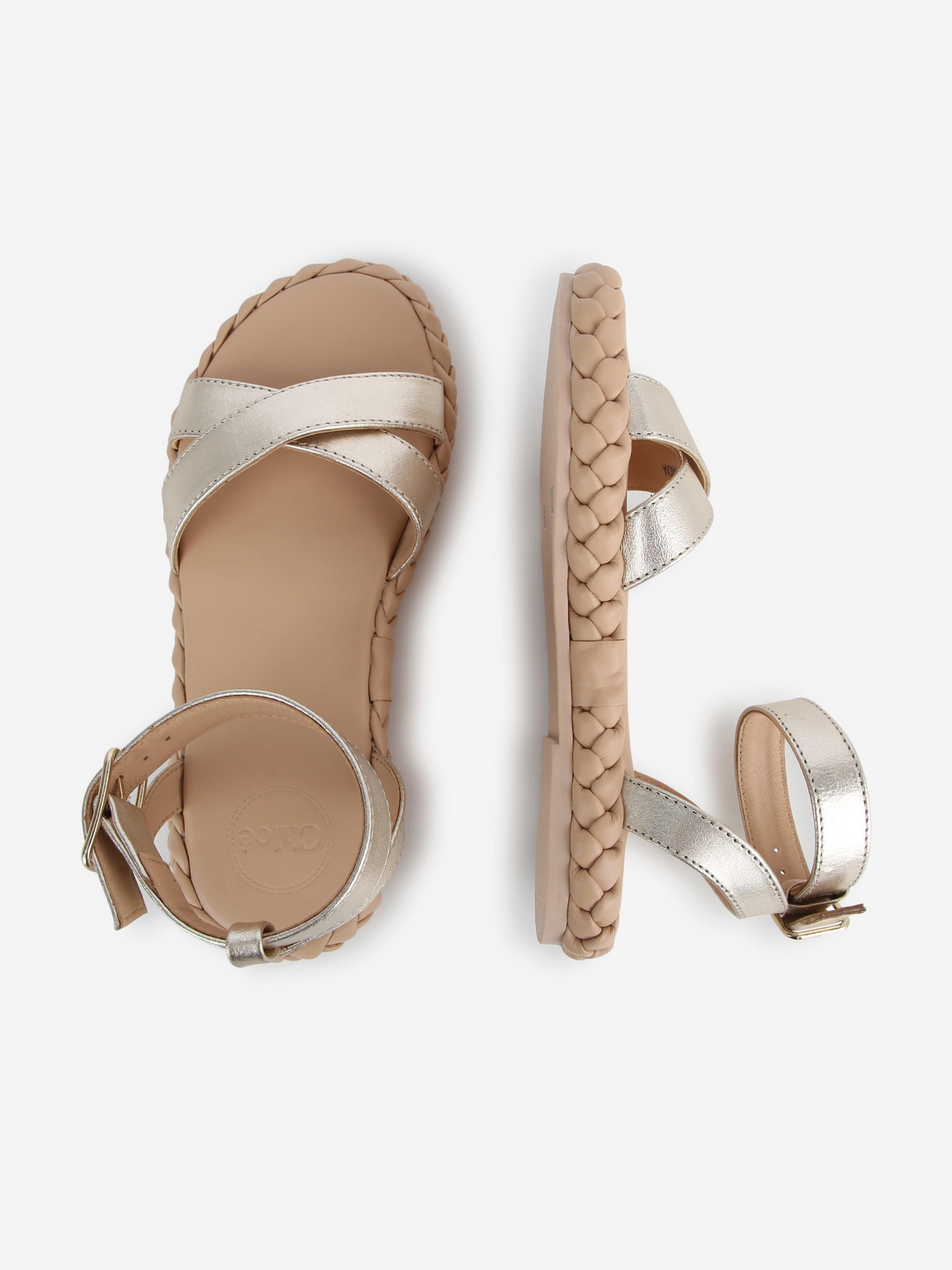 Chlo¨¦ Girls Leather Strappy Sandals in Gold Sale Cheap Pice