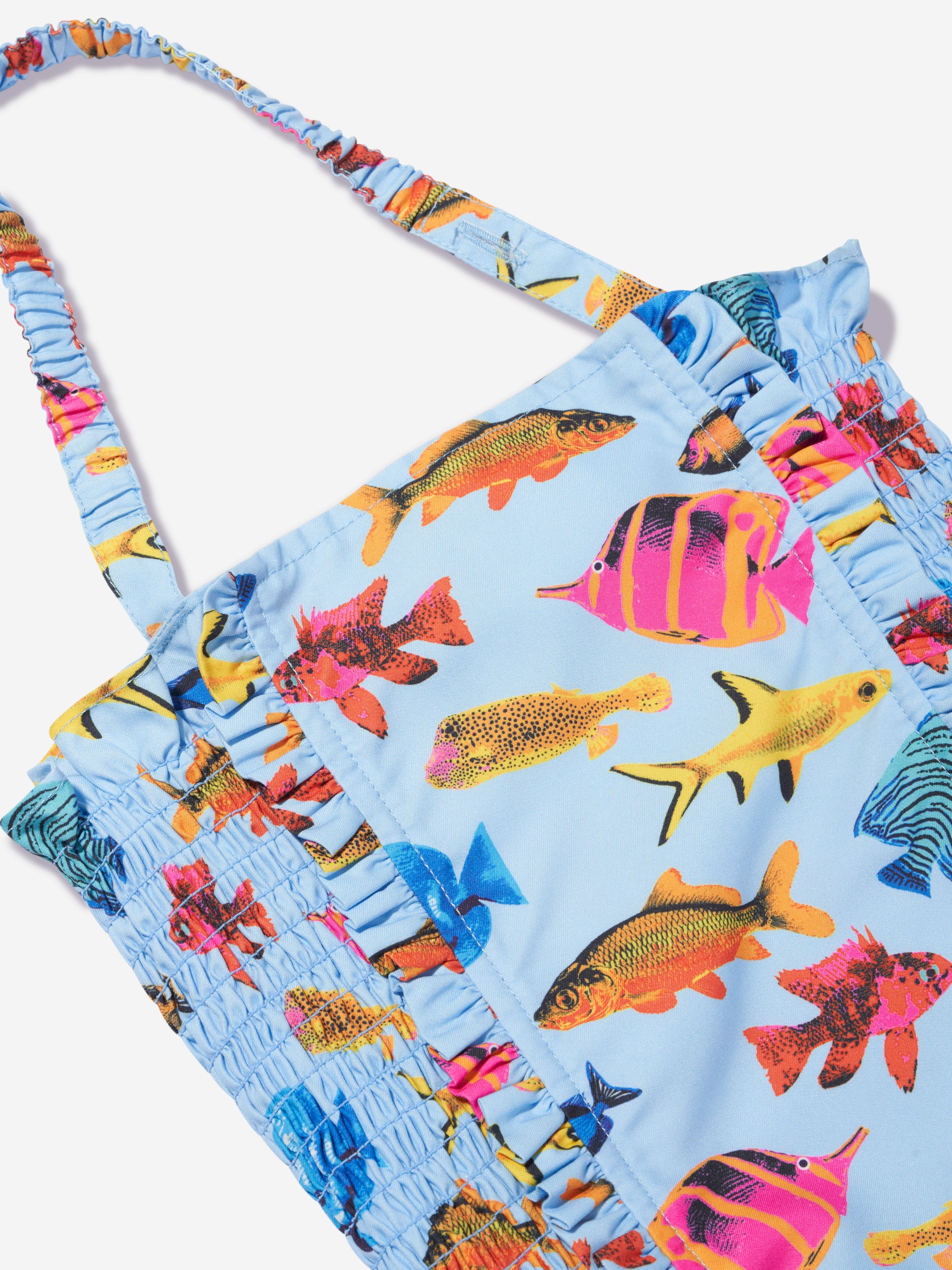 Rachel Riley Girls Tropical Fish Ruched Swimsuit in Multicolour Visit For Sale