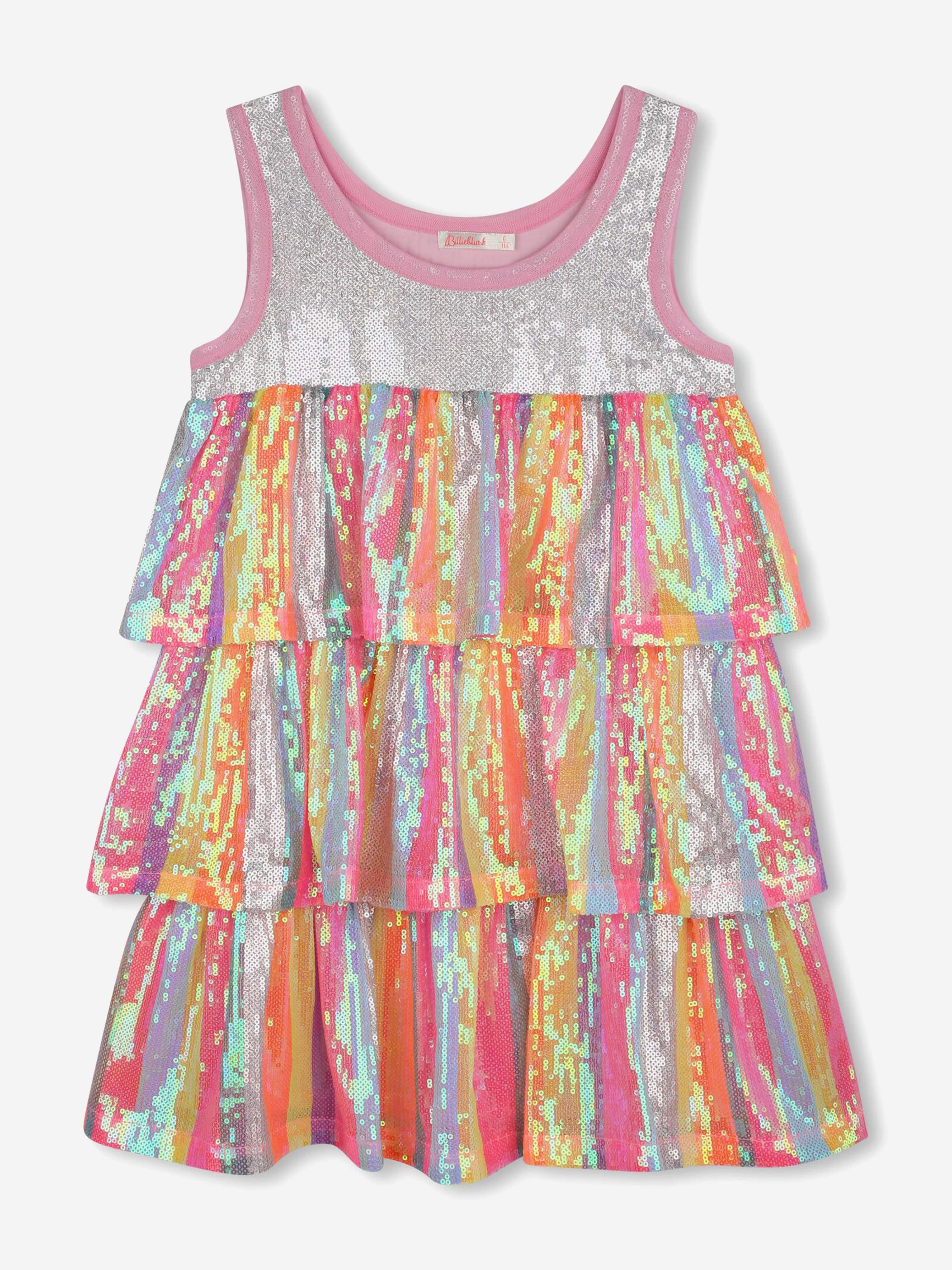 Girls Sequin Ruffle Dress in Pink Clearance Store For Sale
