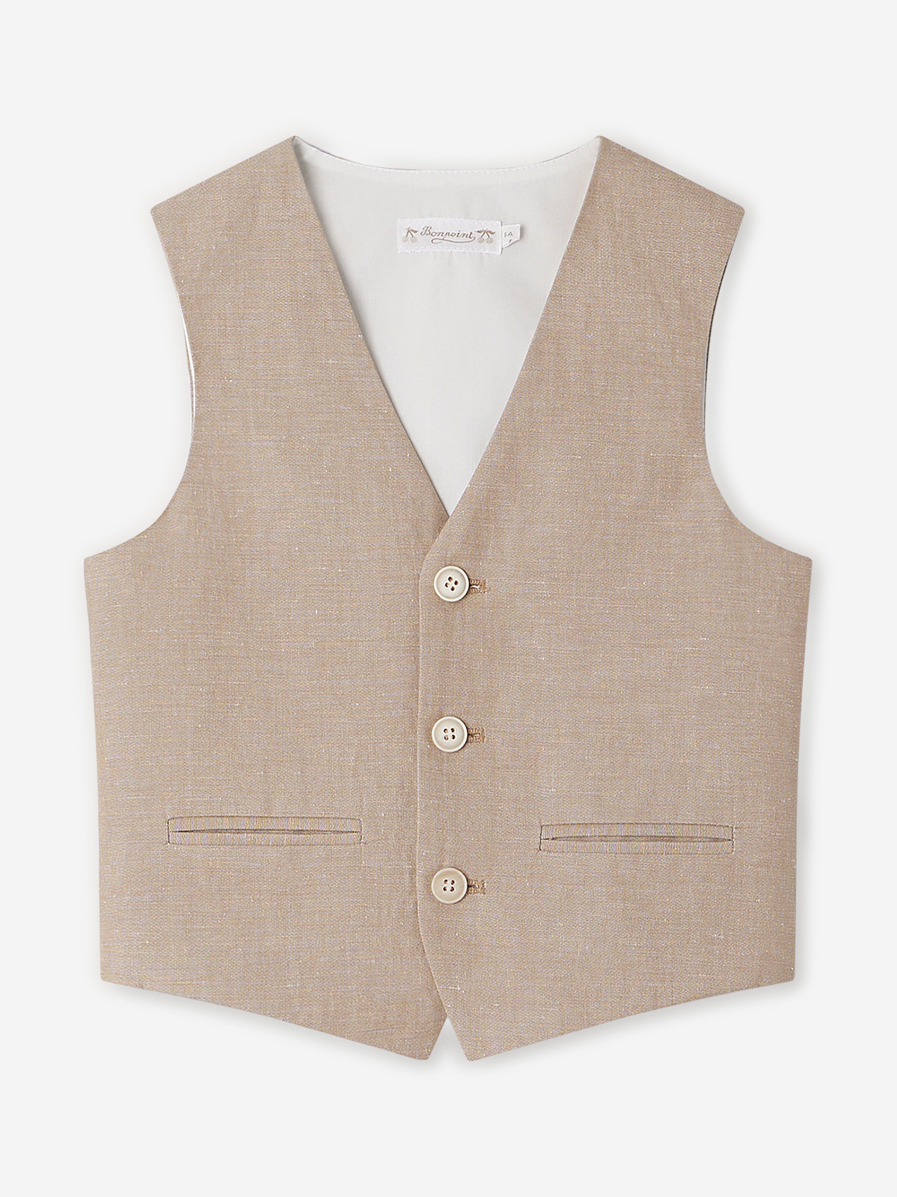 Bonpoint Boys Linen Angus Waistcoat in Brown Latest Collections