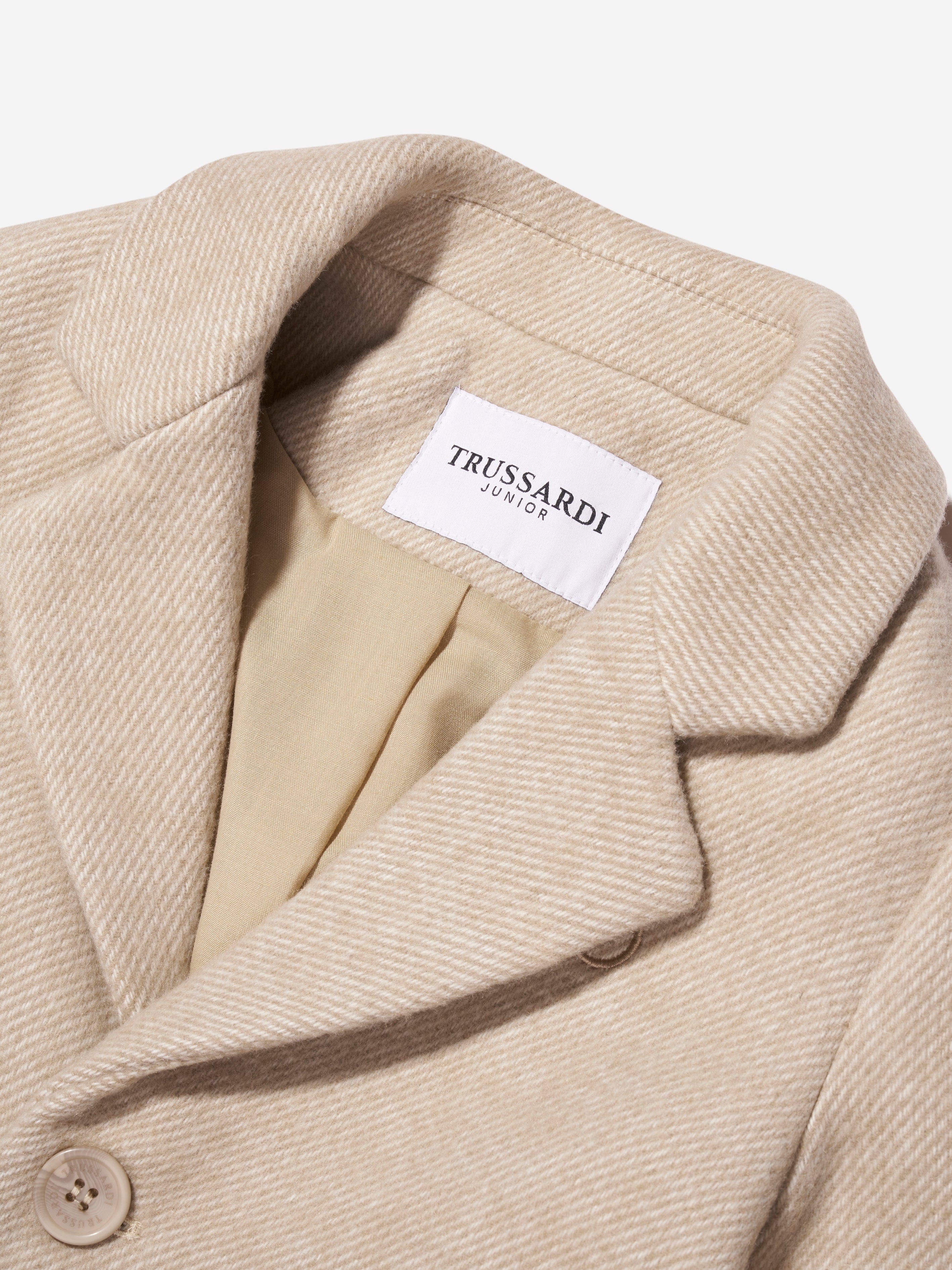 Trussardi Boys Imaril Long Coat in Beige Get Authentic