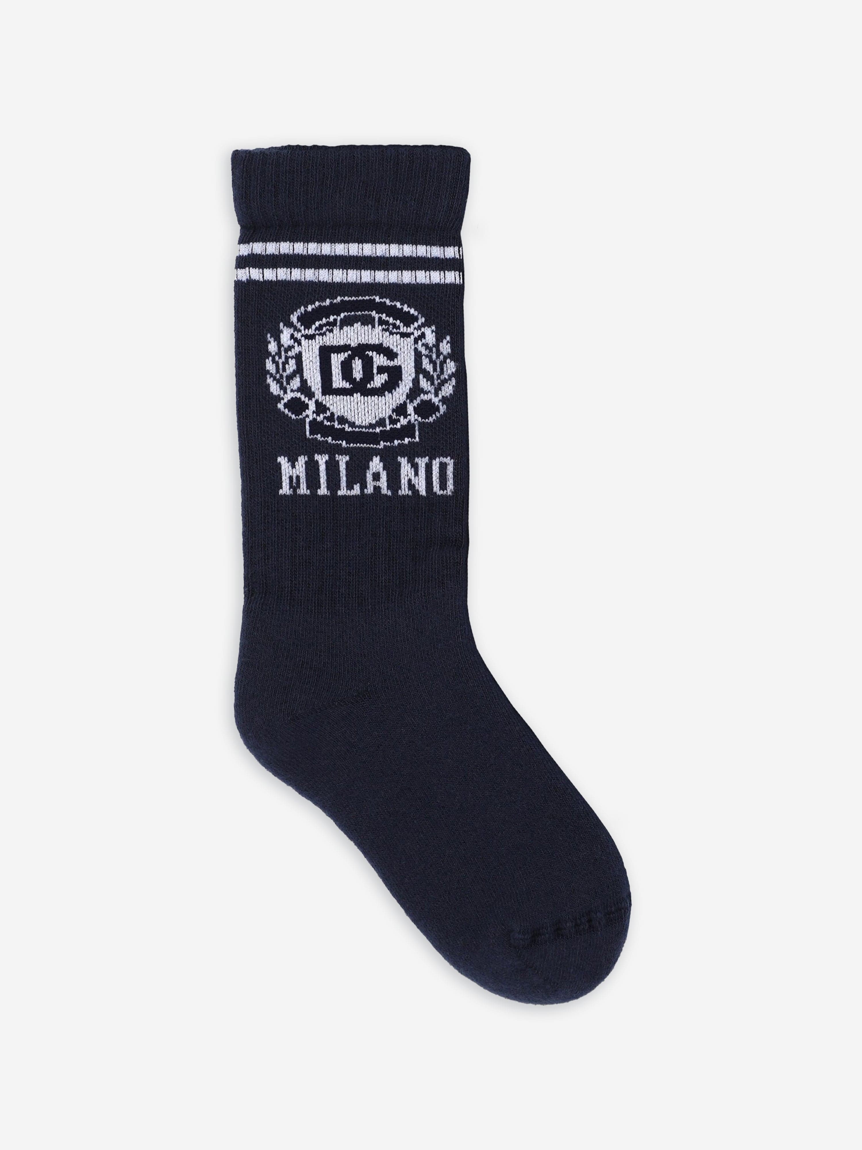 Dolce & Gabbana Boys Milano Logo Socks in Navy Free Shipping Low Cost