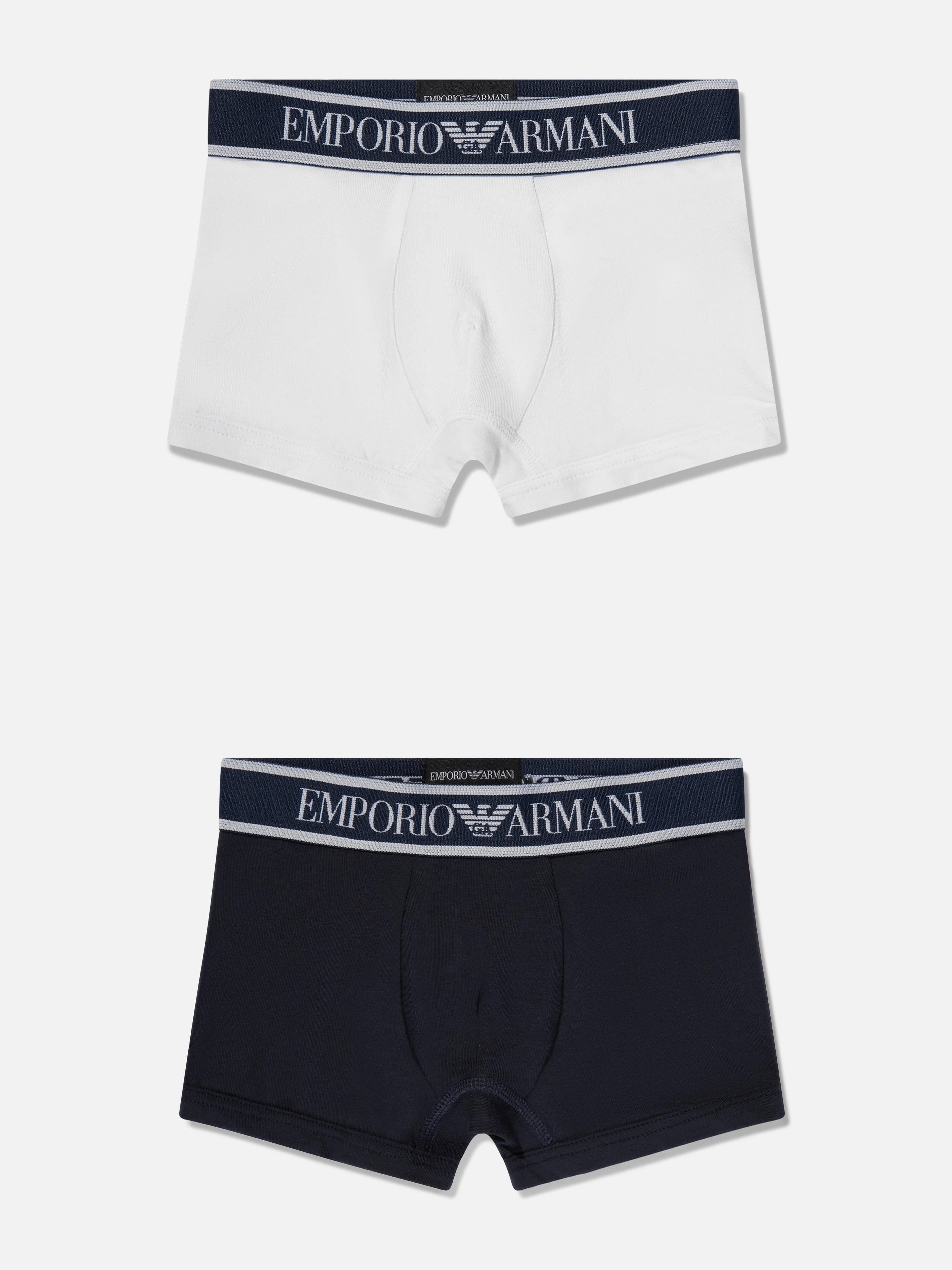 Emporio Armani Boys 2 Pack Boxer Shorts Set in White Clearance With Credit Card
